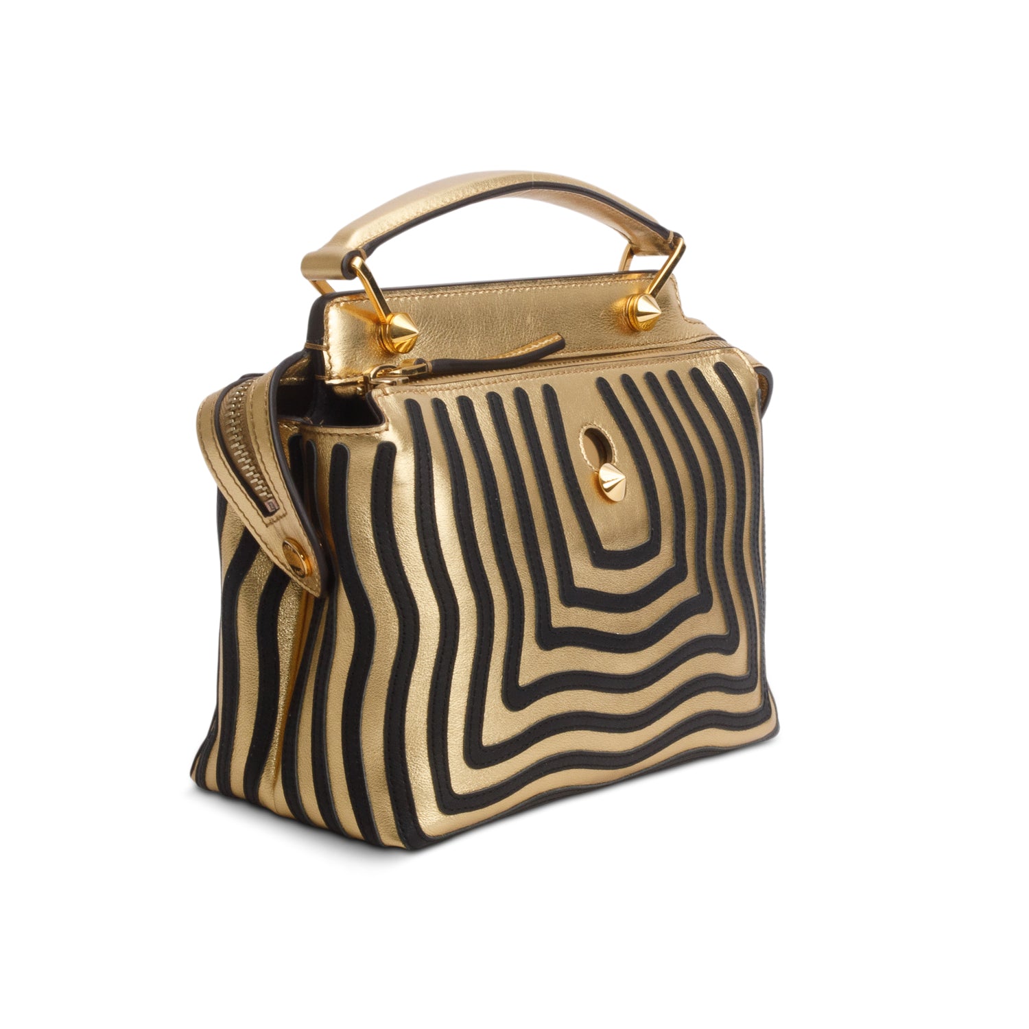 Fendi Gold/Black Striped Leather Small Hypnotic Dotcom Bag w/ Strap