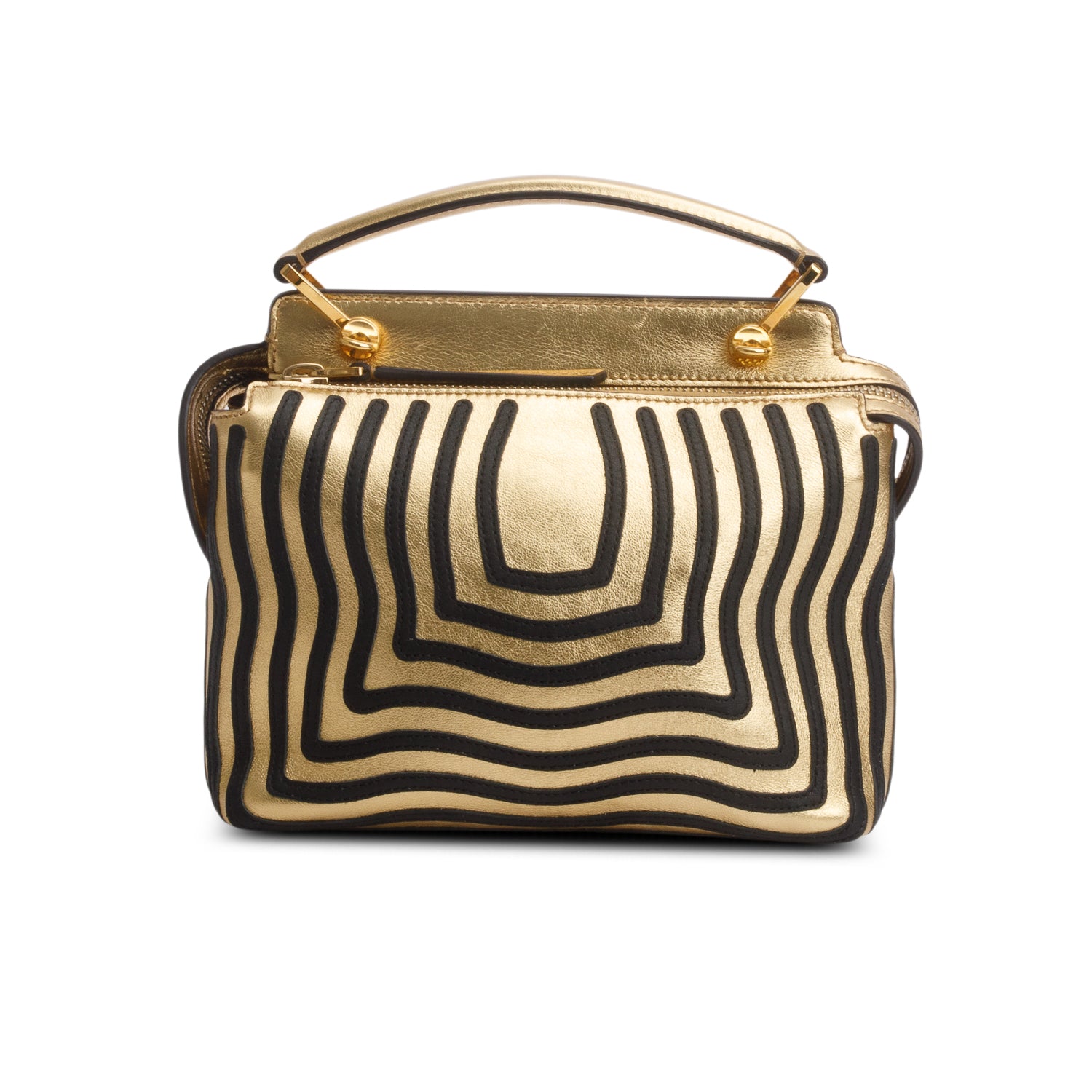 Fendi Gold/Black Striped Leather Small Hypnotic Dotcom Bag w/ Strap