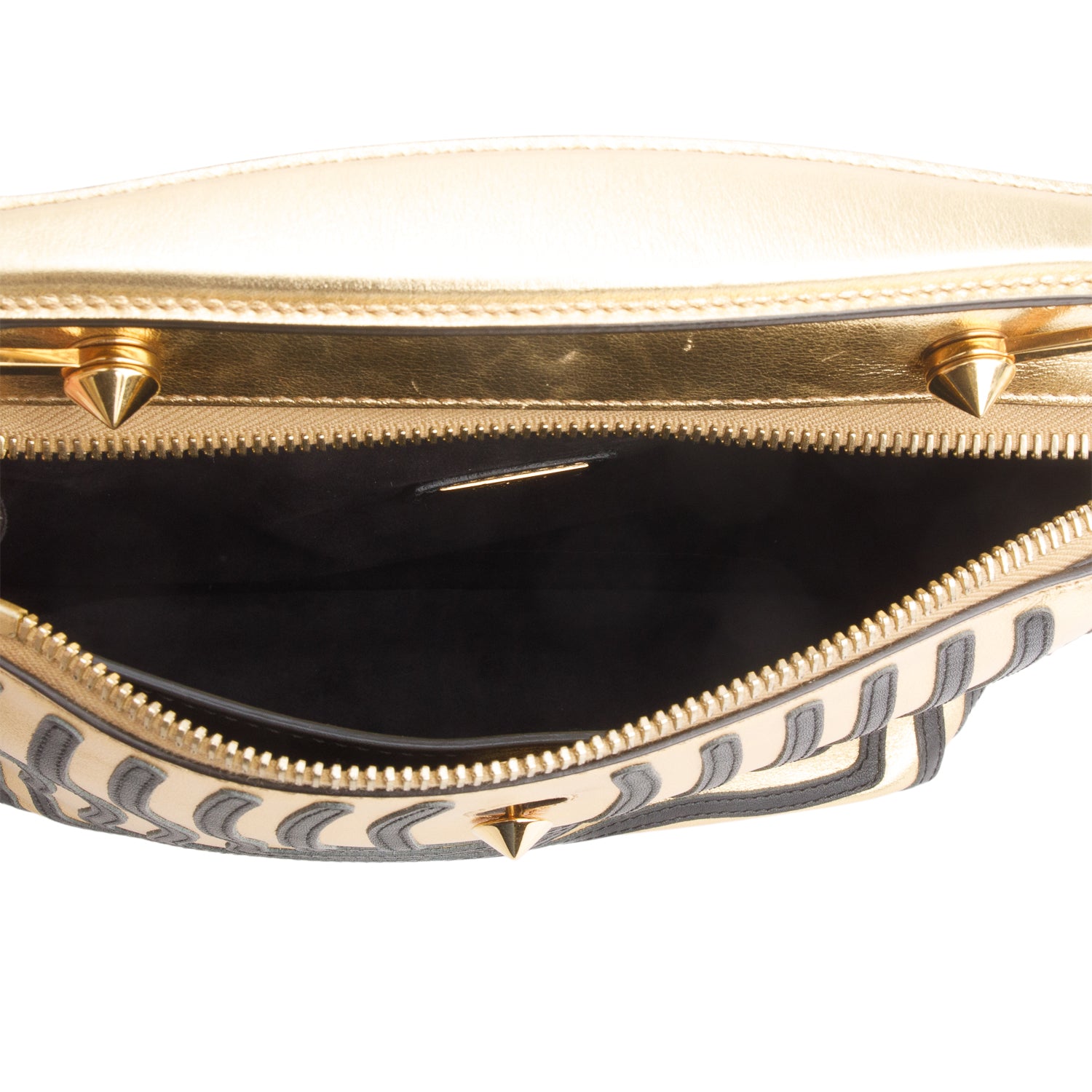 Fendi Gold/Black Striped Leather Small Hypnotic Dotcom Bag w/ Strap