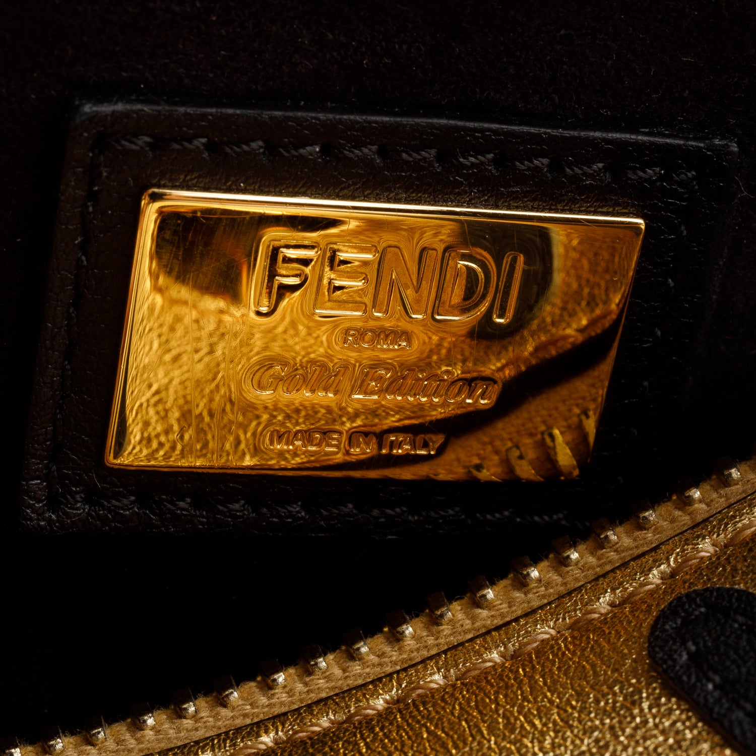 Fendi Gold/Black Striped Leather Small Hypnotic Dotcom Bag w/ Strap