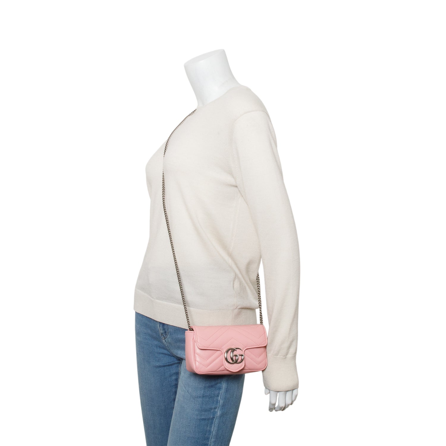 Gucci Pink GG Marmont Matelasse Leather Super Mini Bag
