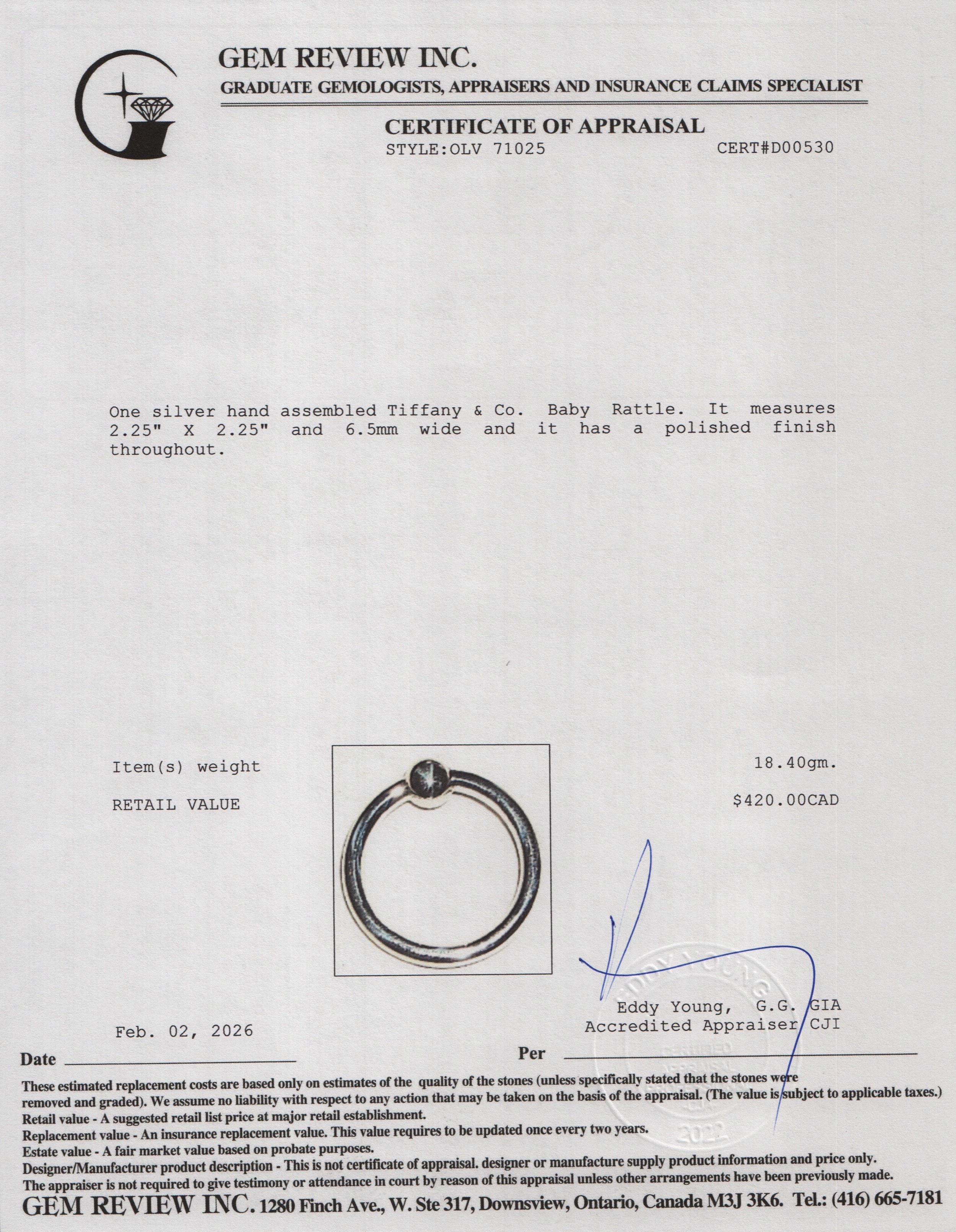 Tiffany & Co. Sterling Silver Baby Rattle