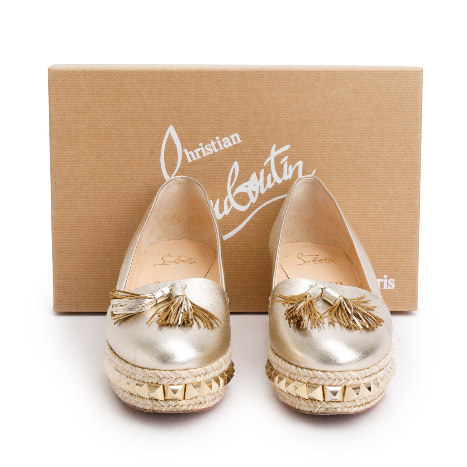 Christian Louboutin Metallic Nappa Leather Carmel CA Espadrille Wedges, Women's Size 40 w/ Box