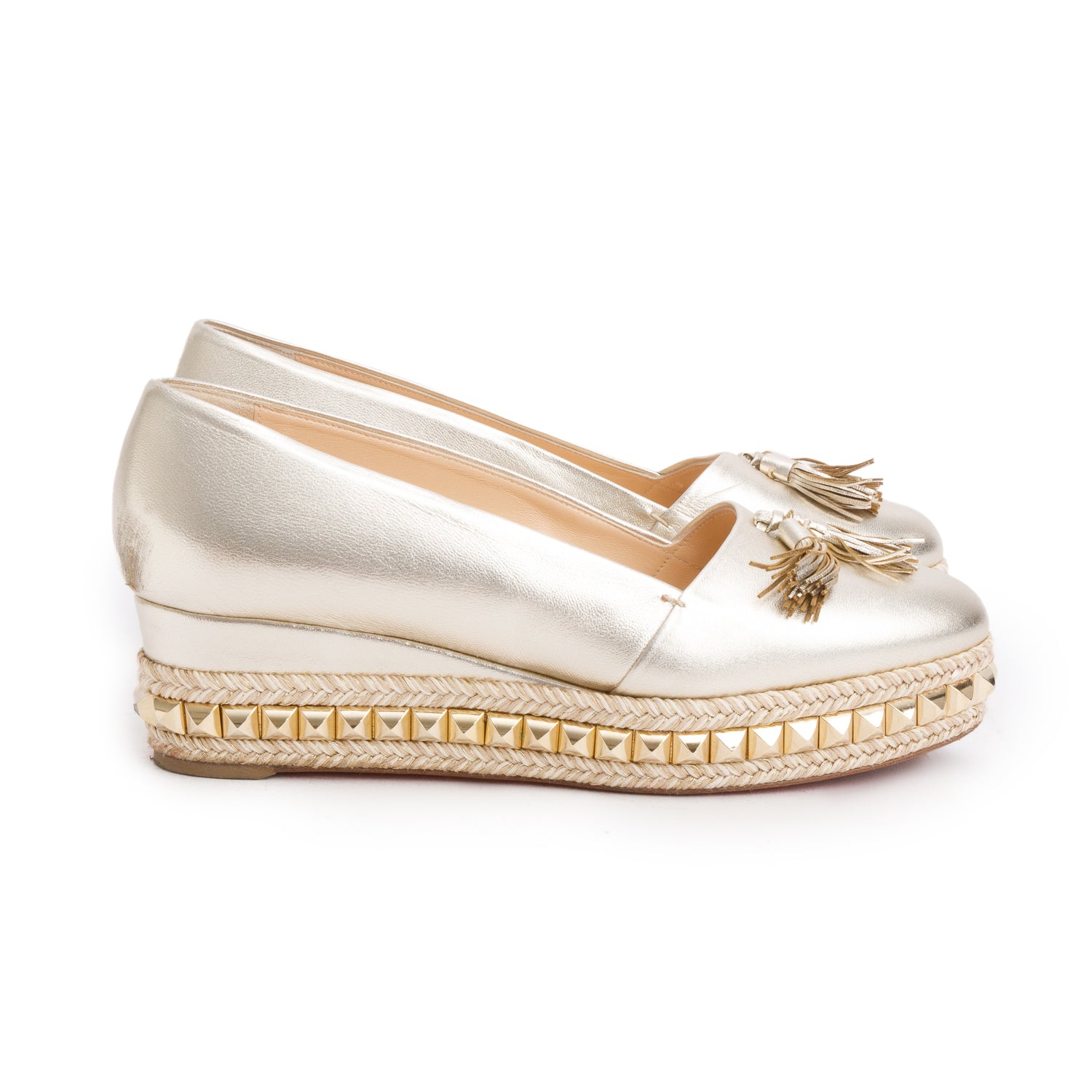 Christian Louboutin Metallic Nappa Leather Carmel CA Espadrille Wedges, Women's Size 40 w/ Box