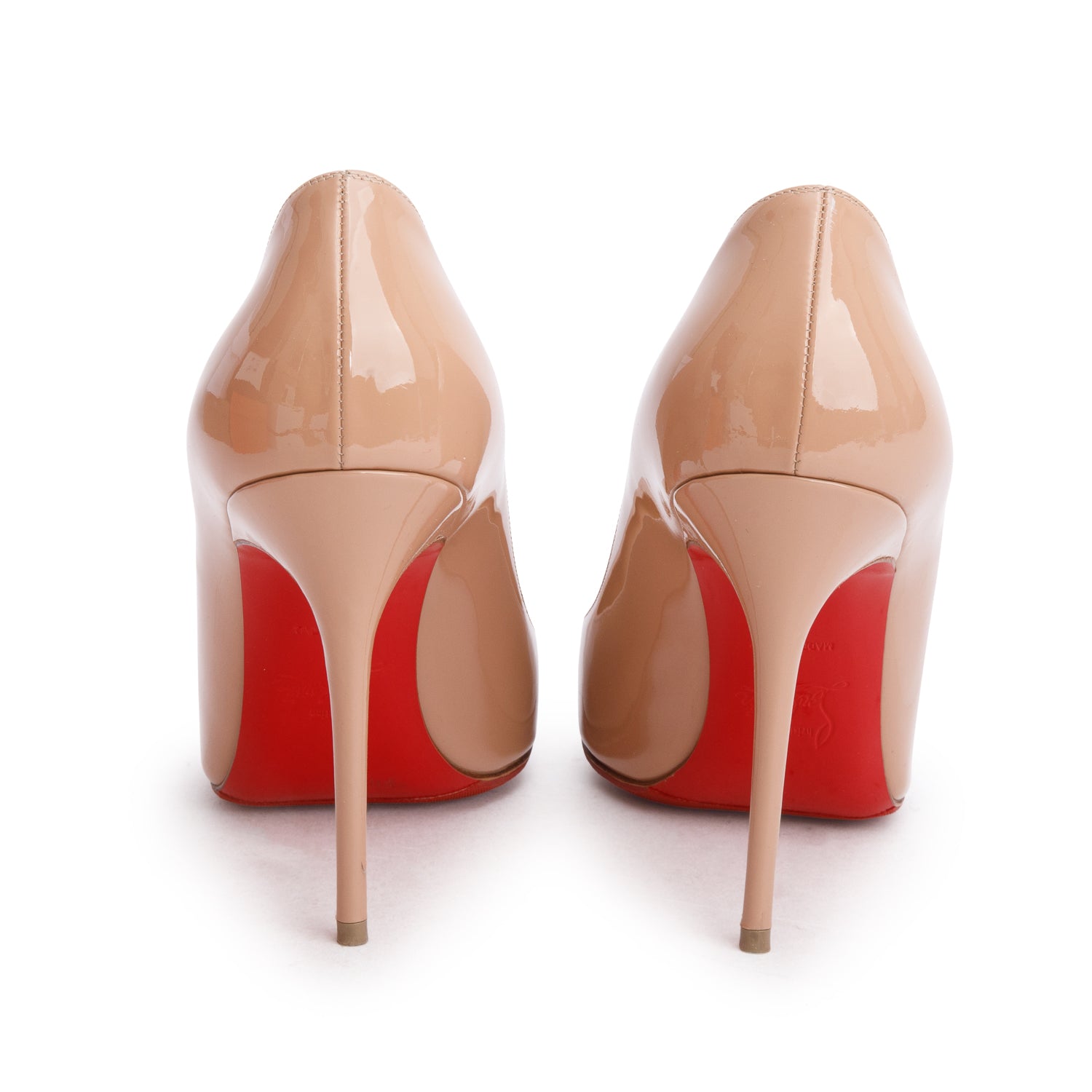 Christian Louboutin Nude Patent Leather Decollete 100 Pumps, Size 38 w/ Box
