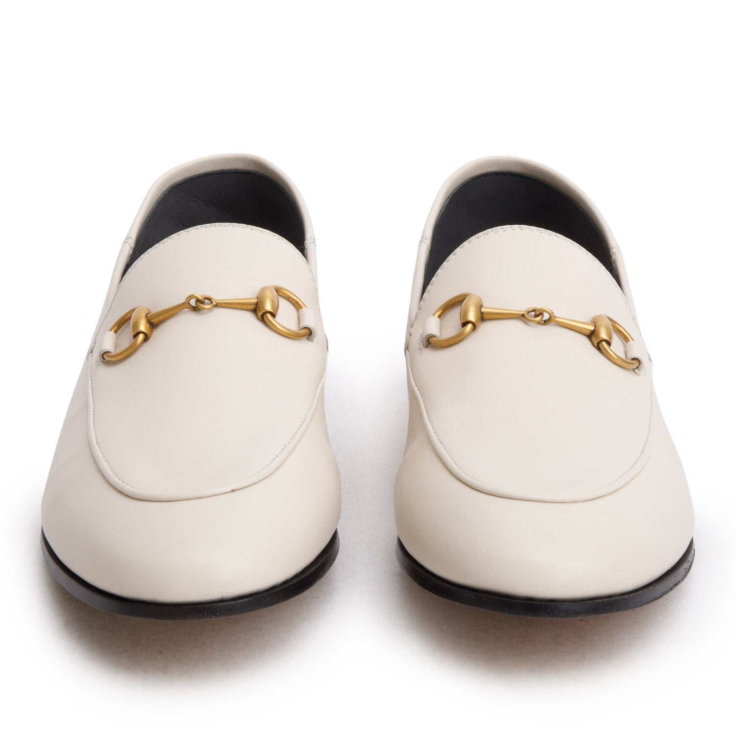Gucci White Calfskin Brixton Horsebit Loafers, Women's Size 38.5