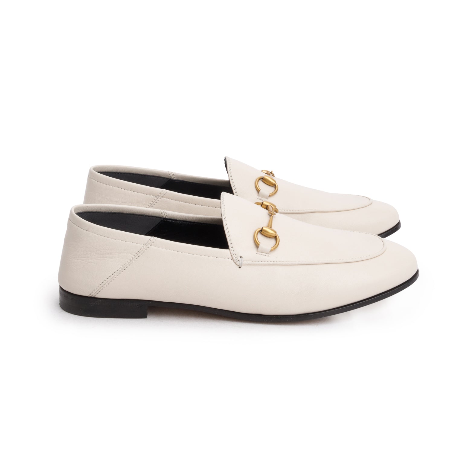 Gucci White Calfskin Brixton Horsebit Loafers, Women's Size 38.5