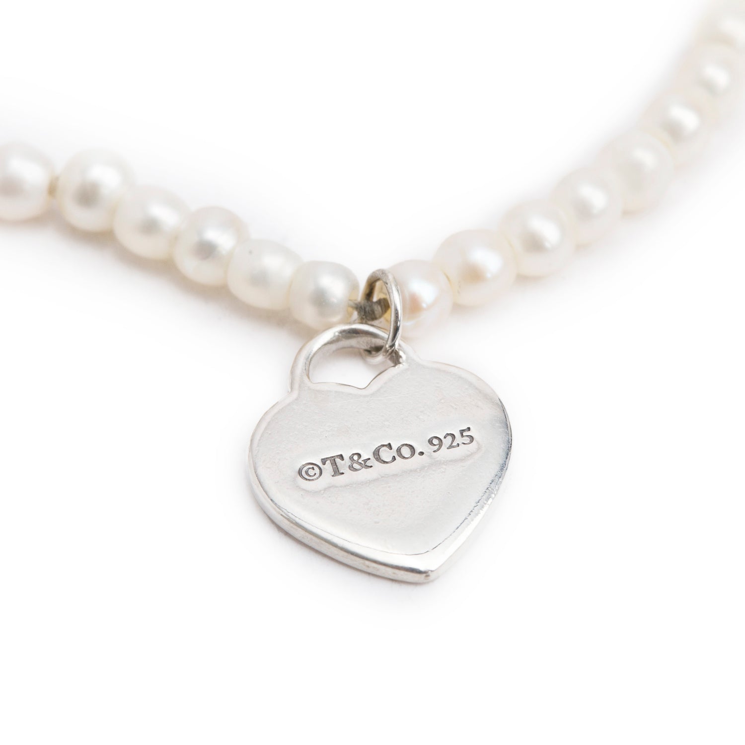 Tiffany & Co. Sterling Silver Return to Tiffany Mini Heart Tag 3 MM Pearl Bracelet