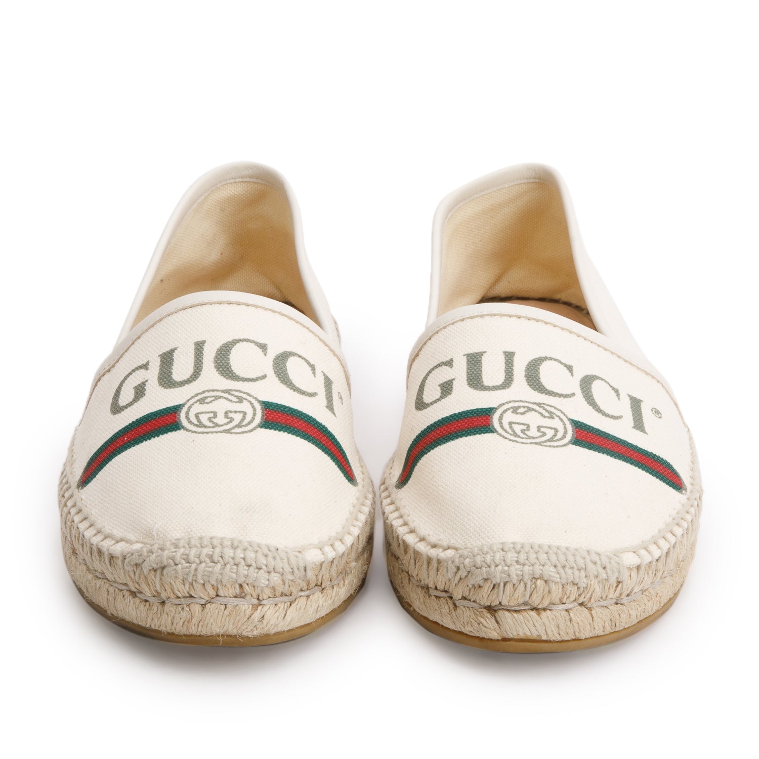 Gucci Cream Canvas Logo Espadrilles, Women's Size 38.5