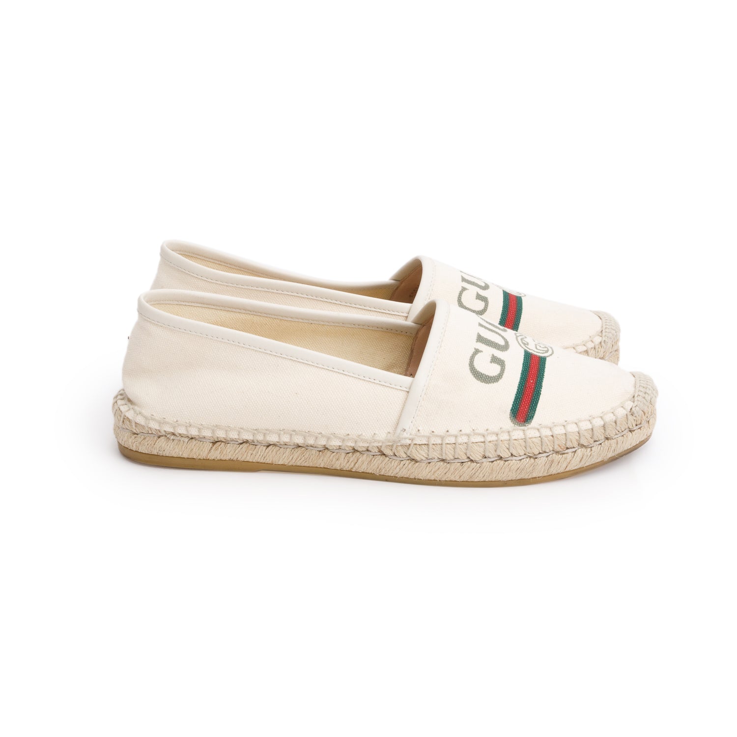 Gucci Cream Canvas Logo Espadrilles, Women's Size 38.5