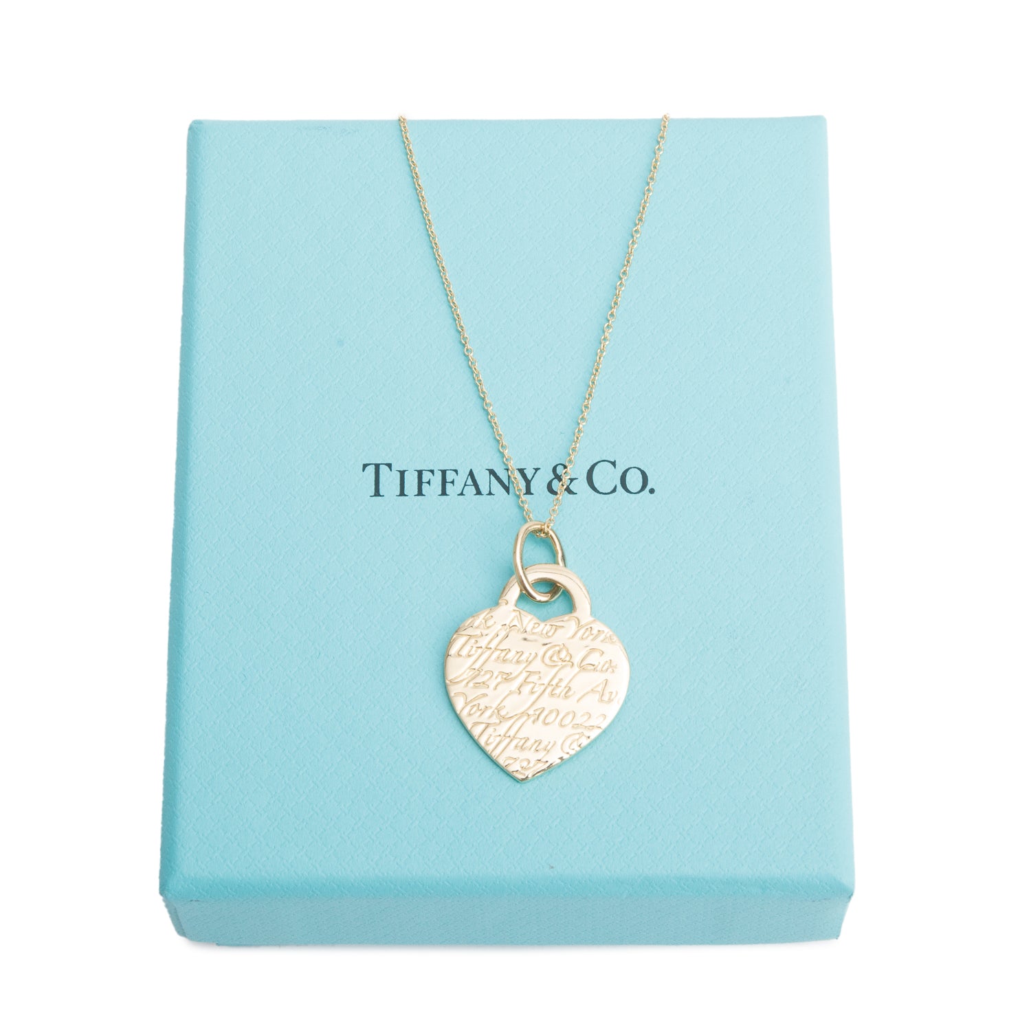 Tiffany & Co. 18k Yellow Gold Notes Medium Heart Tag Pendant Necklace w/ Box