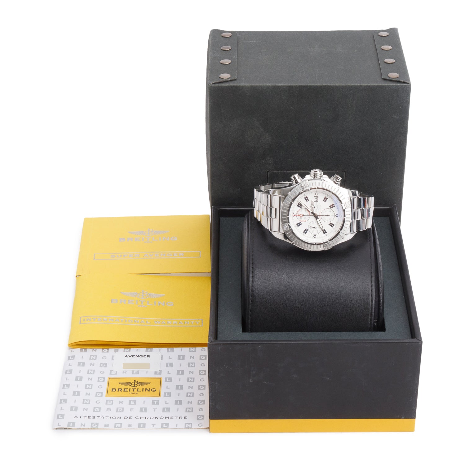 Breitling Stainless Steel Super Avenger 48 MM Automatic Chronograph Watch White Dial A13370 w/ Box & Papers