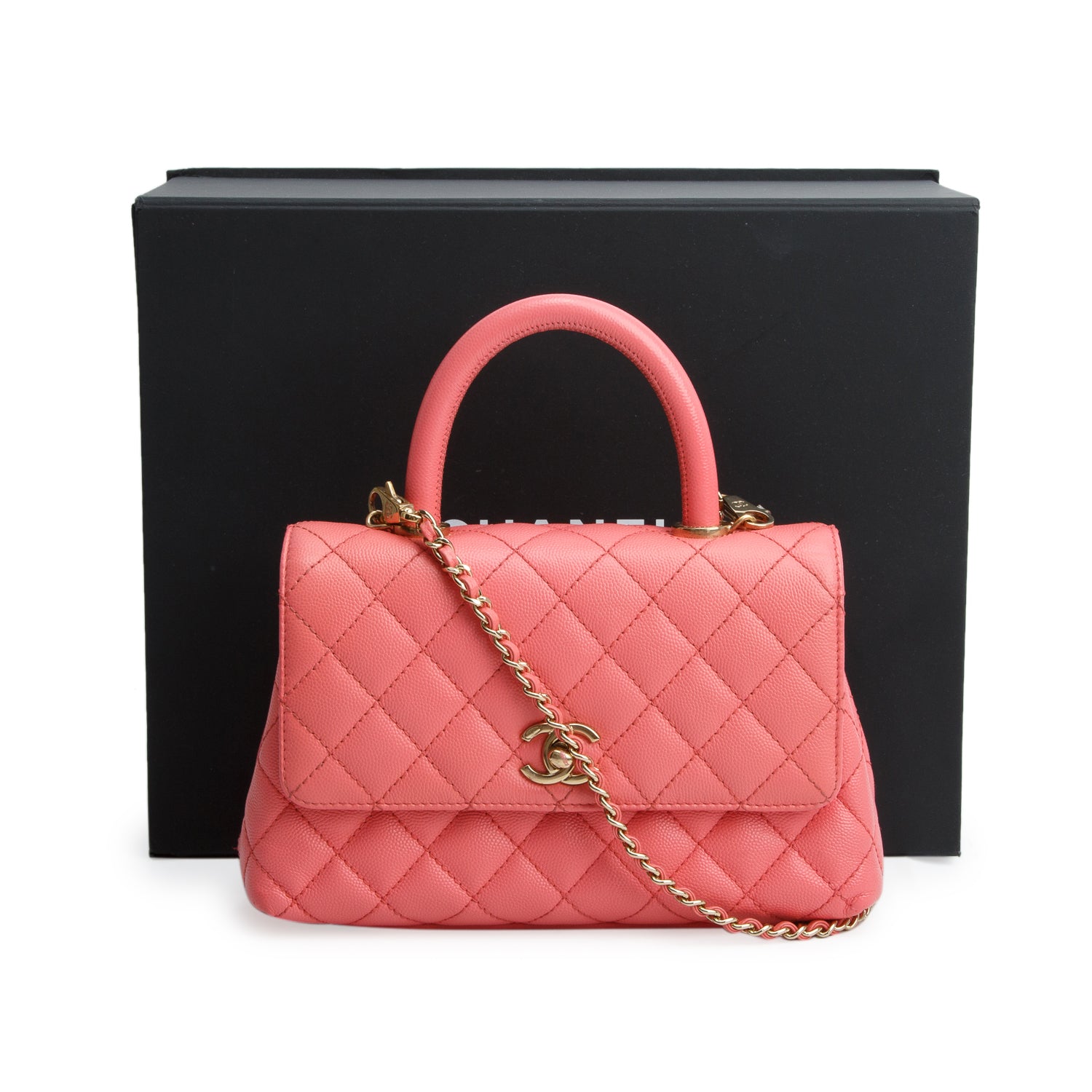 Chanel Pink Caviar Quilted Mini Coco Handle Flap w/ Box & Strap