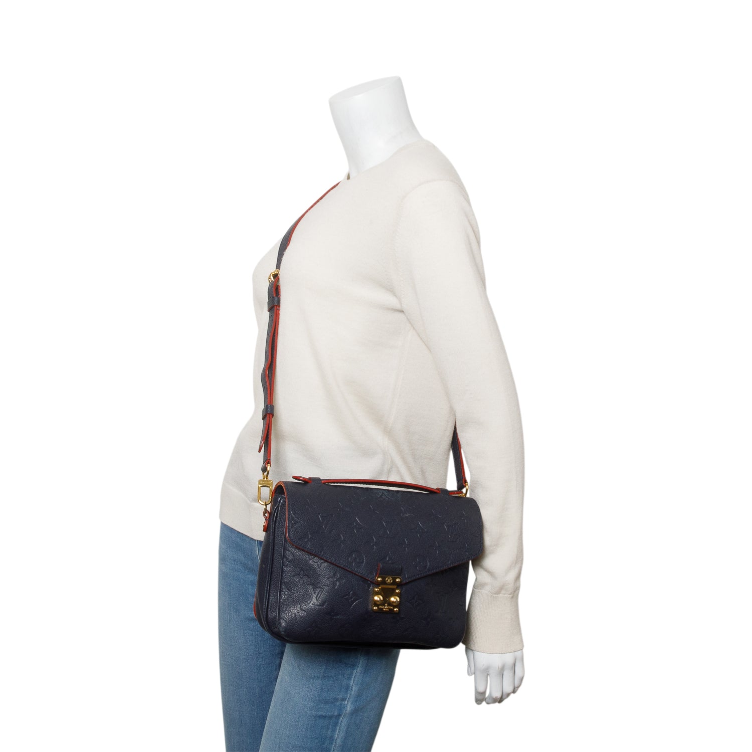 Louis Vuitton Blue Monogram Empreinte Leather Pochette Metis w/ Strap