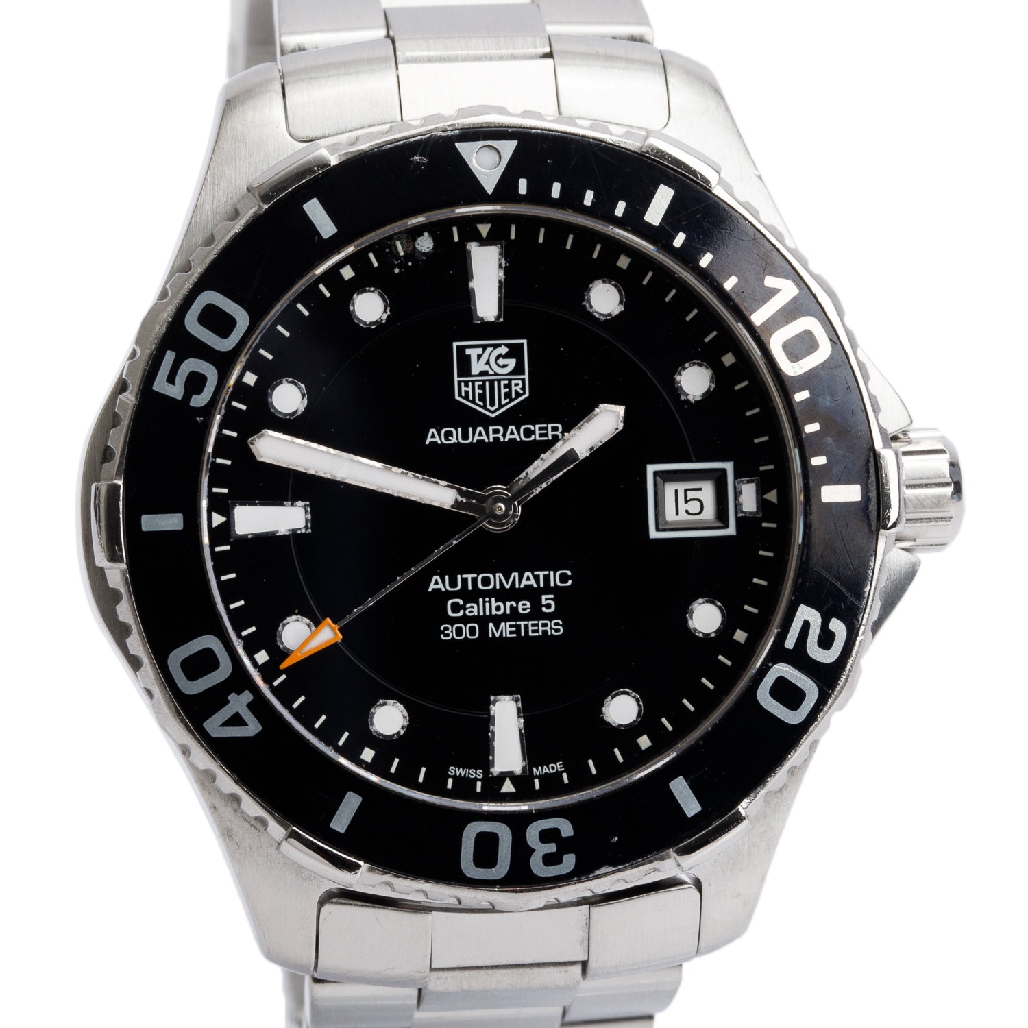 Tag Heuer Stainless Steel Aquaracer Calibre 5 41 MM Automatic Watch Black Dial WAN2110