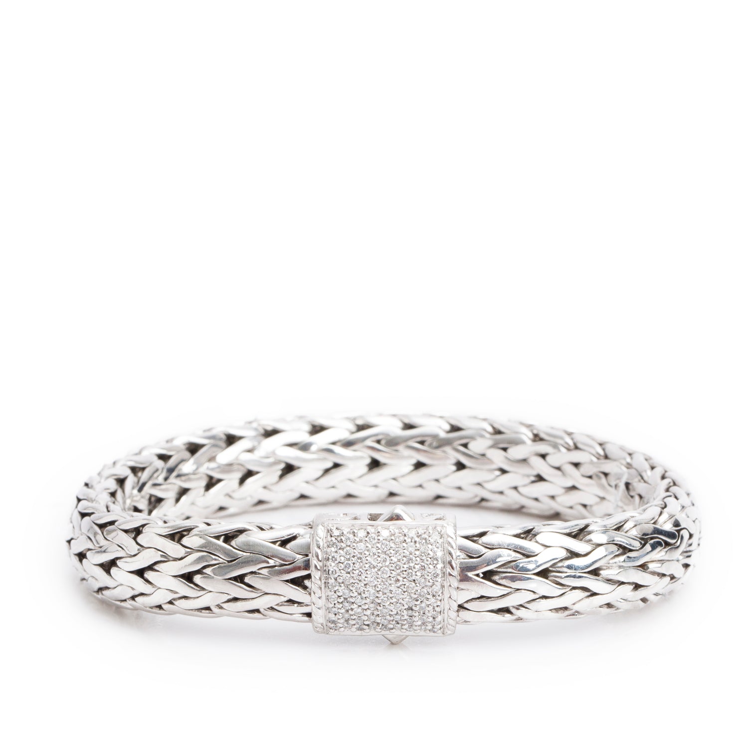 John Hardy Sterling Silver & 18k Yellow Gold Pave Diamond Classic Icon 11 MM Chain Bracelet
