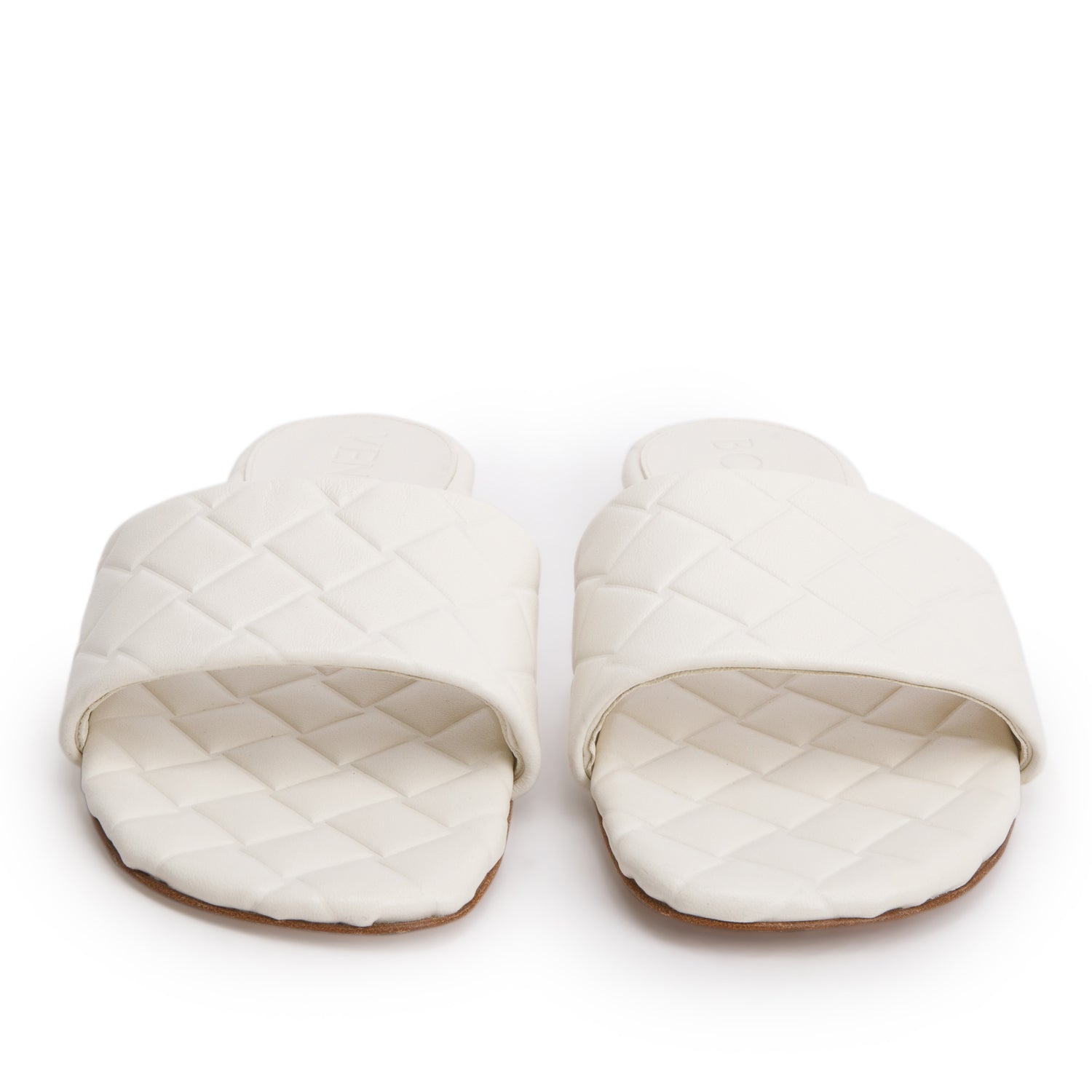 Bottega Veneta White Nappa Padded Flat Sandals, Size 34