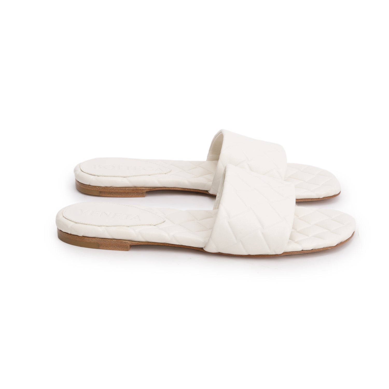 Bottega Veneta White Nappa Padded Flat Sandals, Size 34
