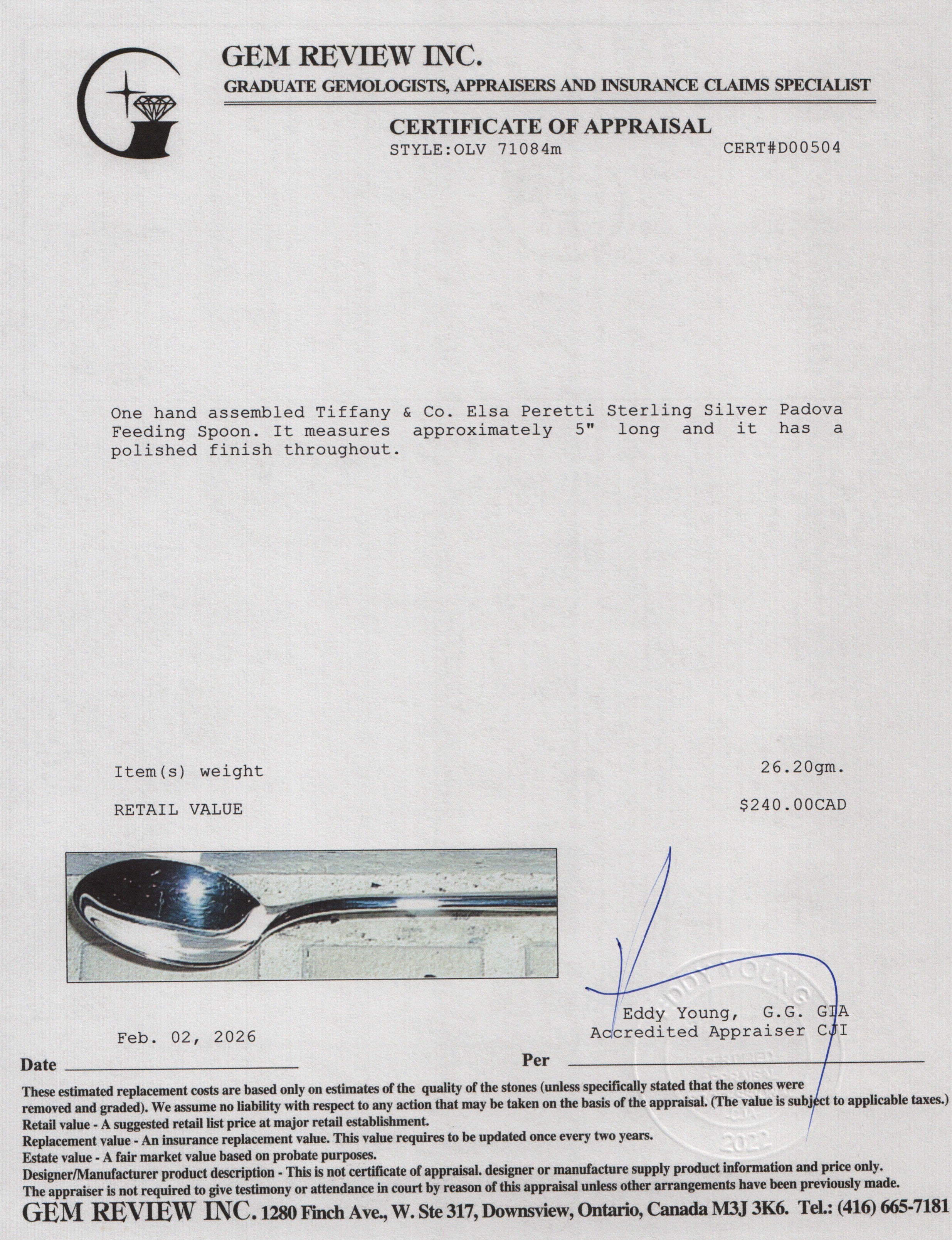 Tiffany & Co. Elsa Peretti Sterling Silver Padova Feeding Spoon