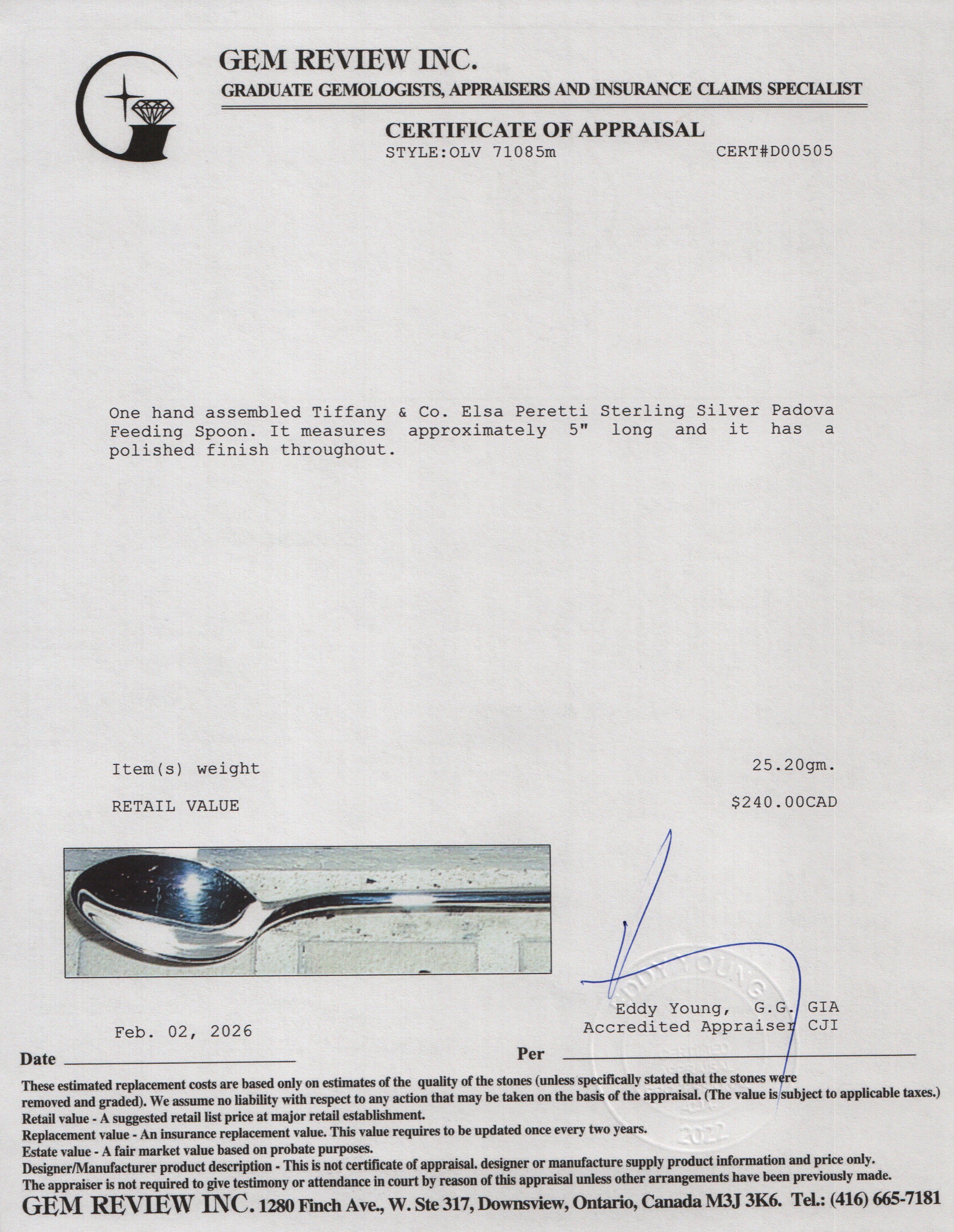 Tiffany & Co. Elsa Peretti Sterling Silver Padova Feeding Spoon