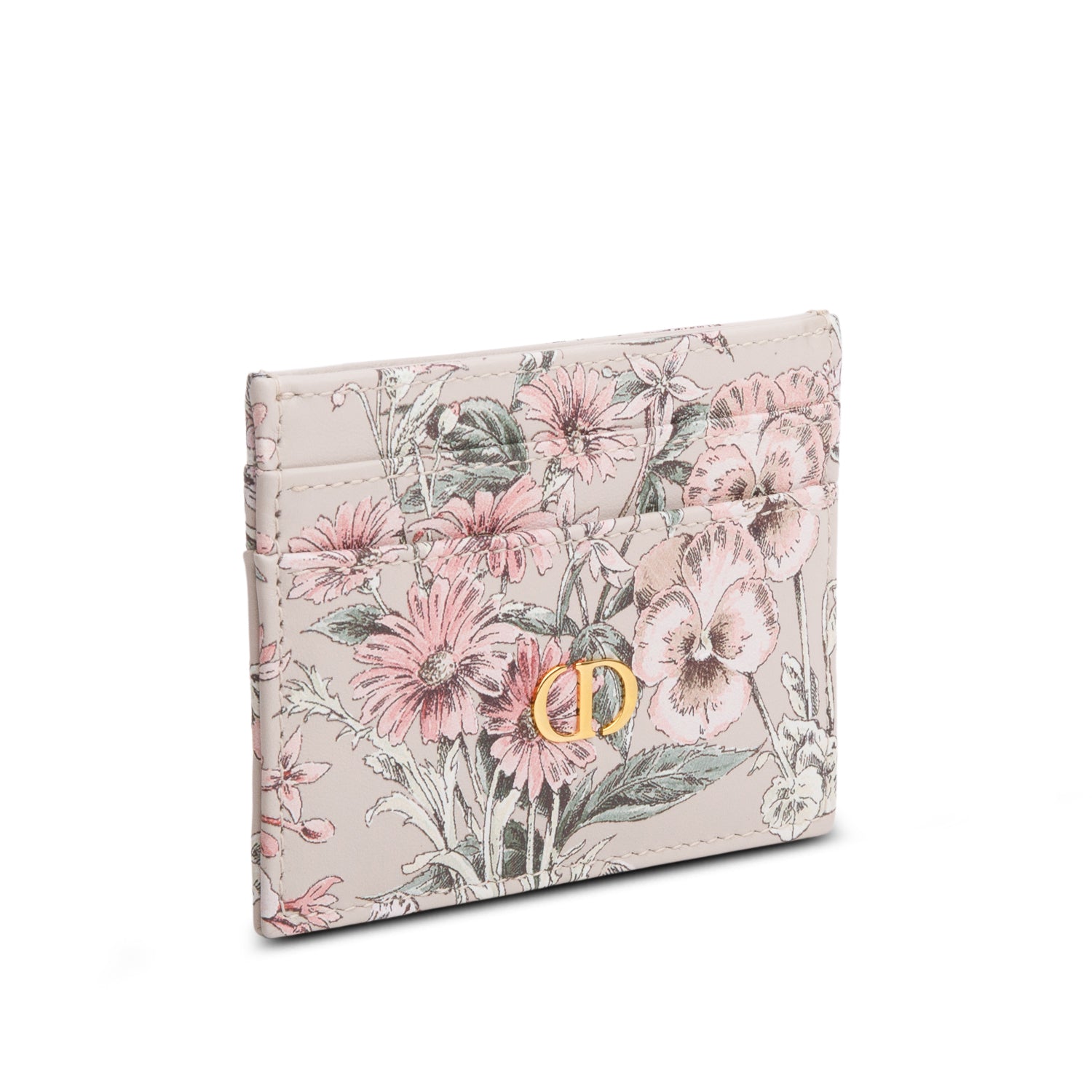 Christian Dior 2025 Beige Multicolor Printed Leather Caro Freesia Card Holder w/ Box