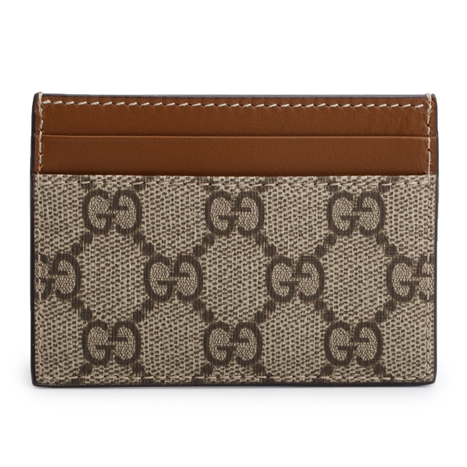 Gucci Brown Calfskin Leather GG Supreme Card Case