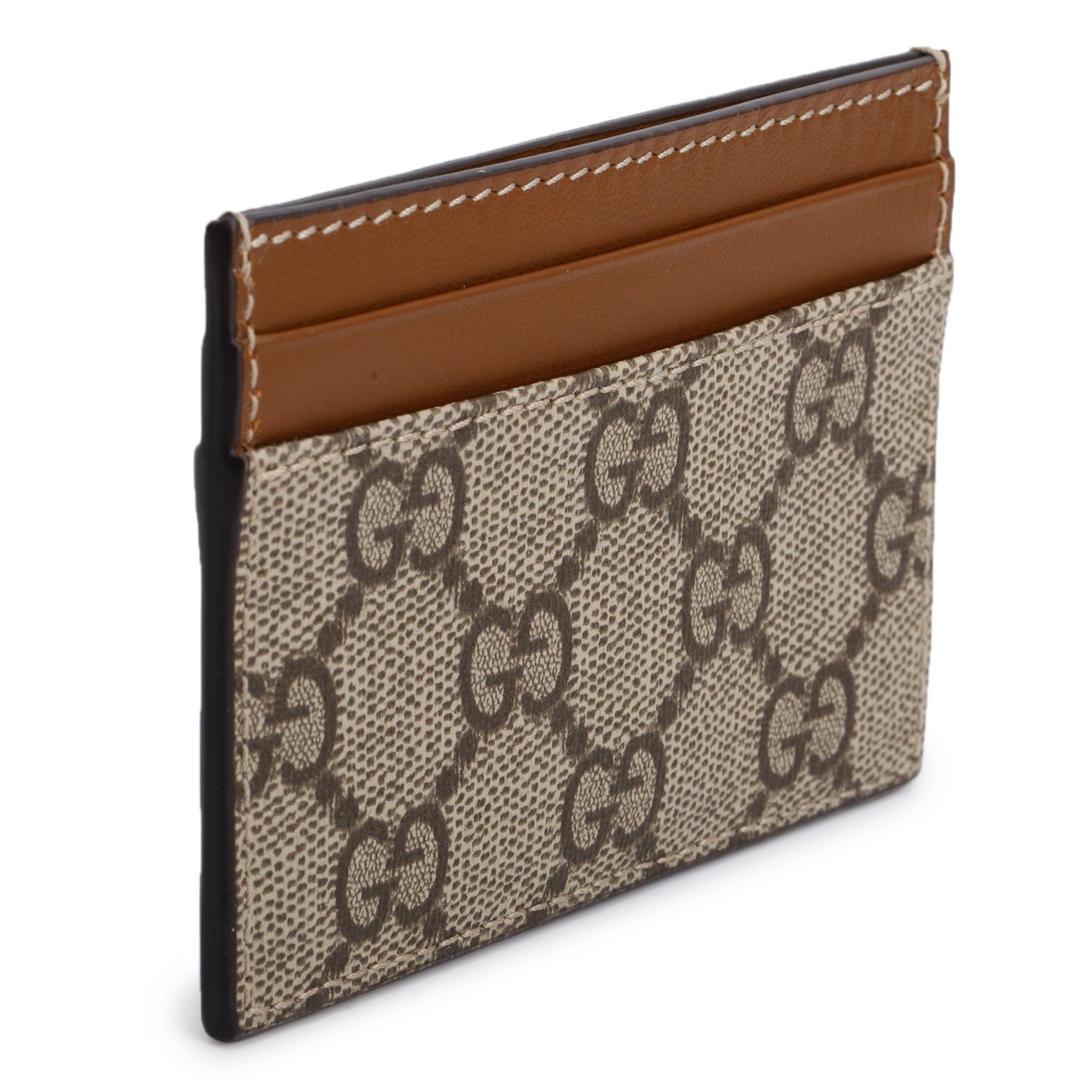Gucci Brown Calfskin Leather GG Supreme Card Case