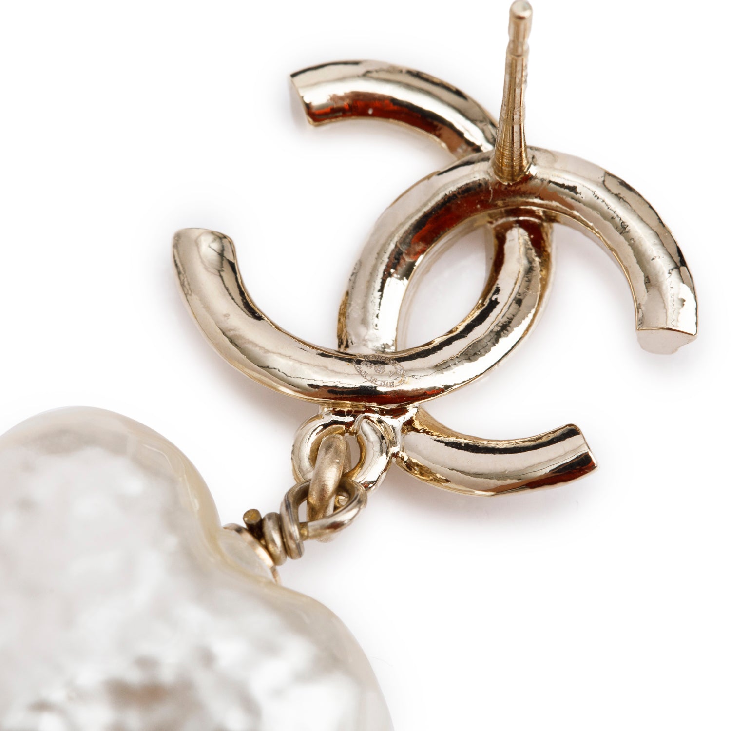 Chanel 2024 Gold-Plated Faux Pearl Heart CC Drop Earrings w/ Box