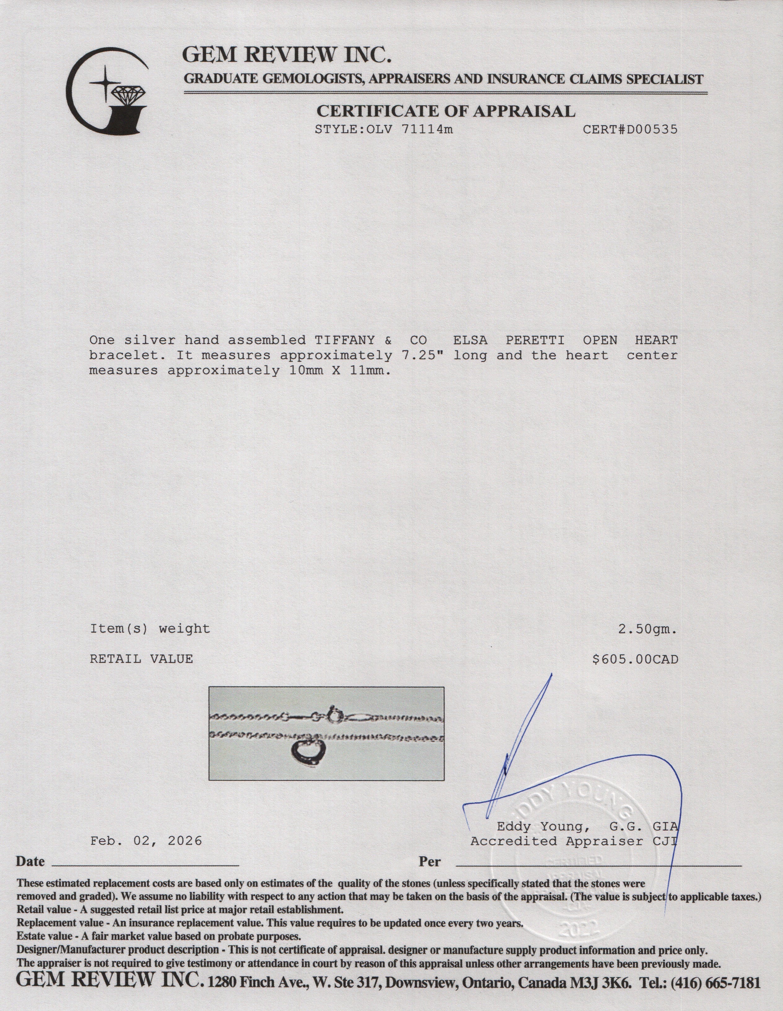 Tiffany & Co. Elsa Peretti Sterling Silver 11 MM Open Heart Bracelet