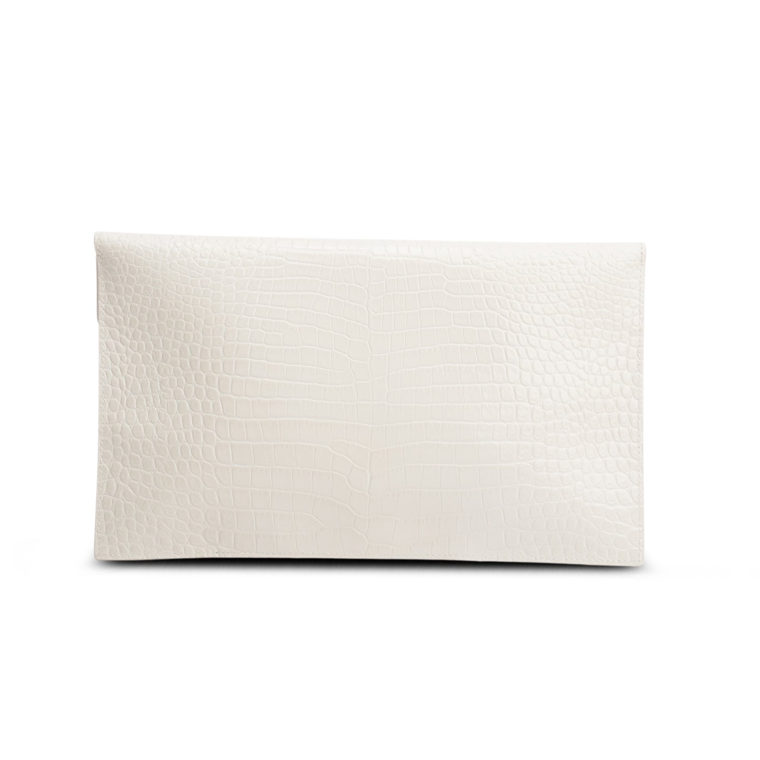 Saint Laurent 2022 Cream Calfskin Croc Embossed Uptown Monogram Pouch