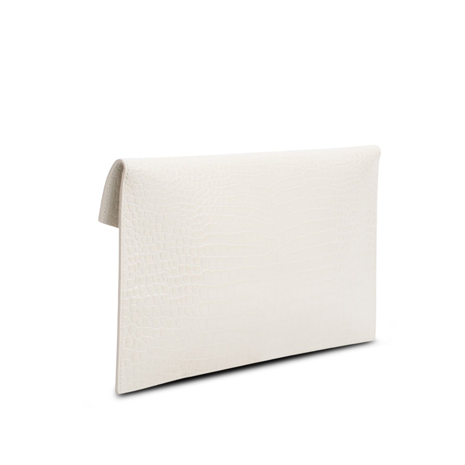 Saint Laurent 2022 Cream Calfskin Croc Embossed Uptown Monogram Pouch