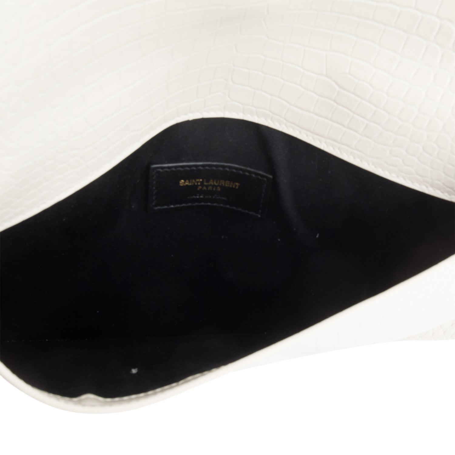 Saint Laurent 2022 Cream Calfskin Croc Embossed Uptown Monogram Pouch