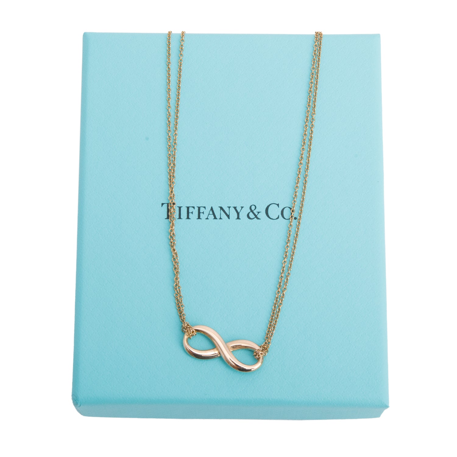 Tiffany & Co. 18k Yellow Gold Double Chain Infinity Pendant Necklace w/ Box