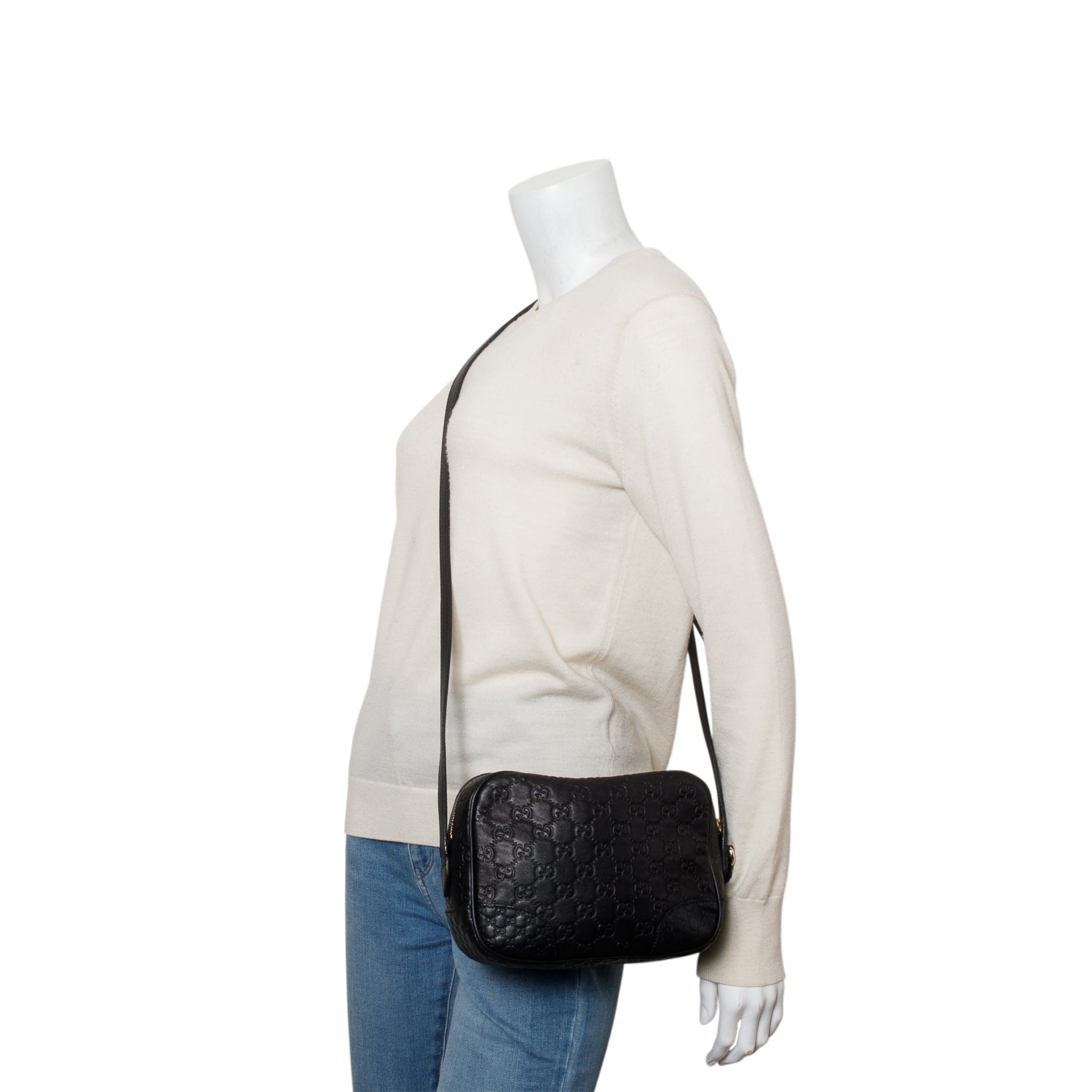 Gucci Black Soft Leather Signature Mini Bree Messenger Bag
