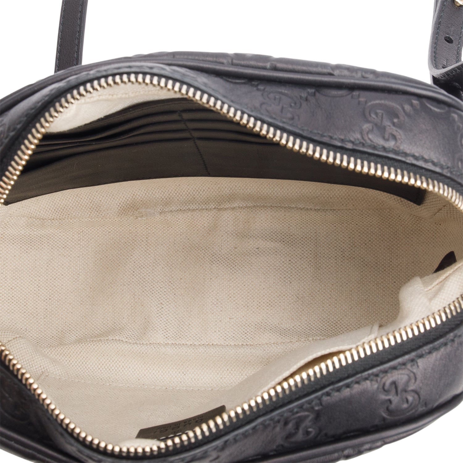 Gucci Black Soft Leather Signature Mini Bree Messenger Bag