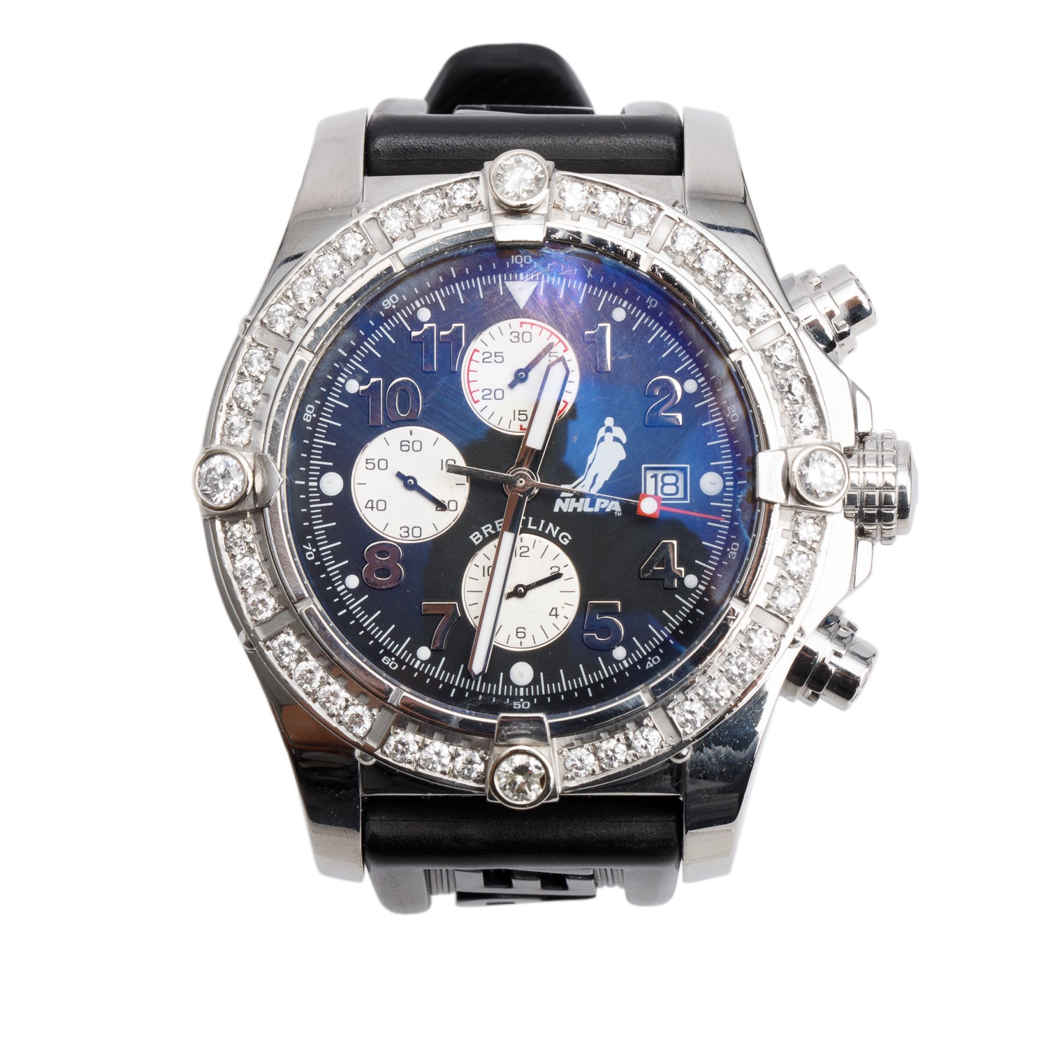 Breitling Stainless Steel Diamond Bezel Super Avenger NHLPA 48 MM Automatic Chronograph Watch Black Dial A13370