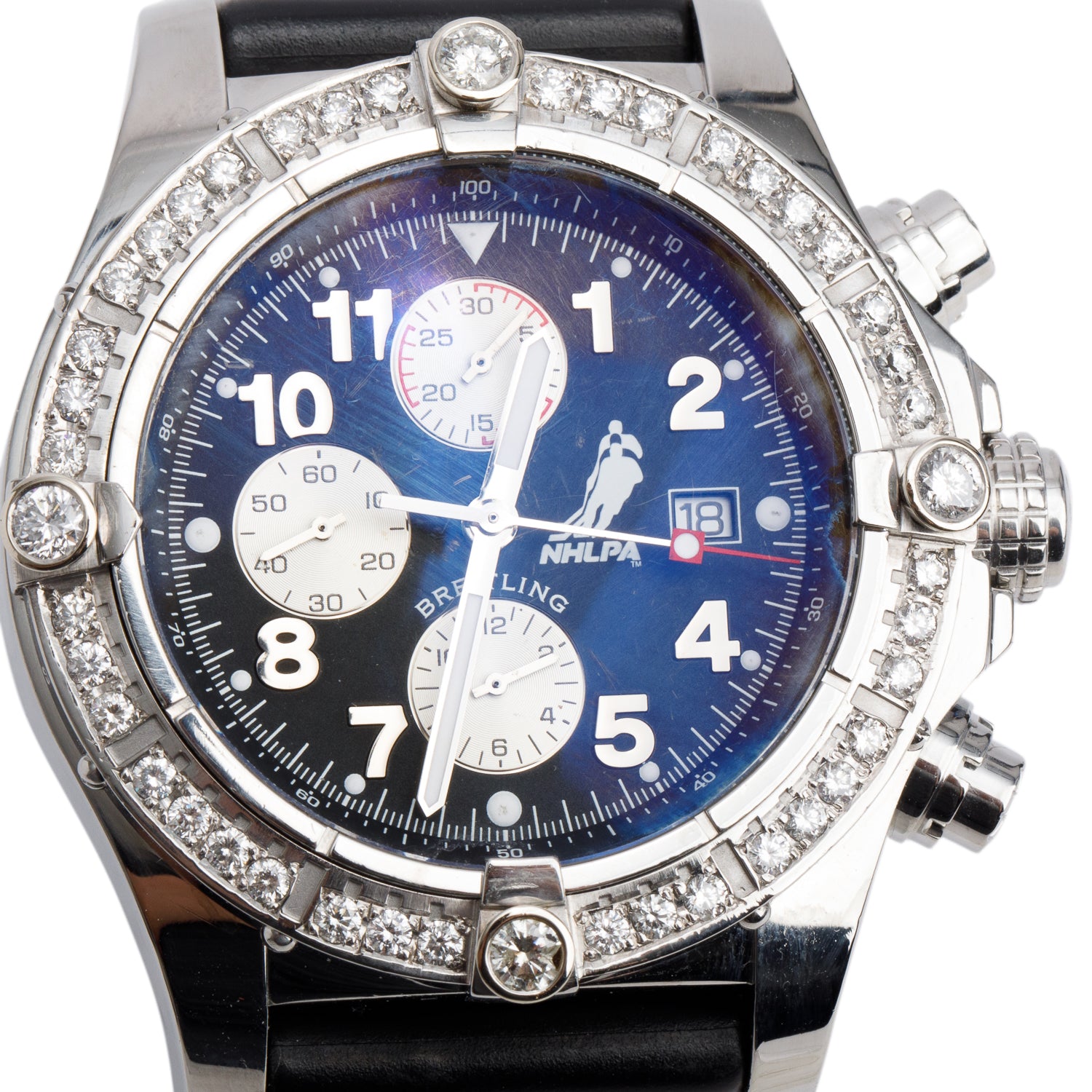Breitling Stainless Steel Diamond Bezel Super Avenger NHLPA 48 MM Automatic Chronograph Watch Black Dial A13370