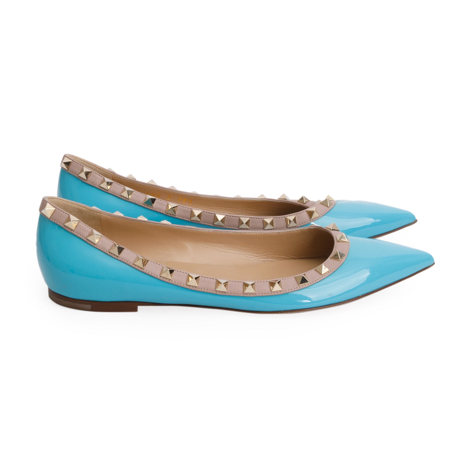 Valentino Blue/Nude Patent Leather Rockstud Flats, Women's Size 38.5