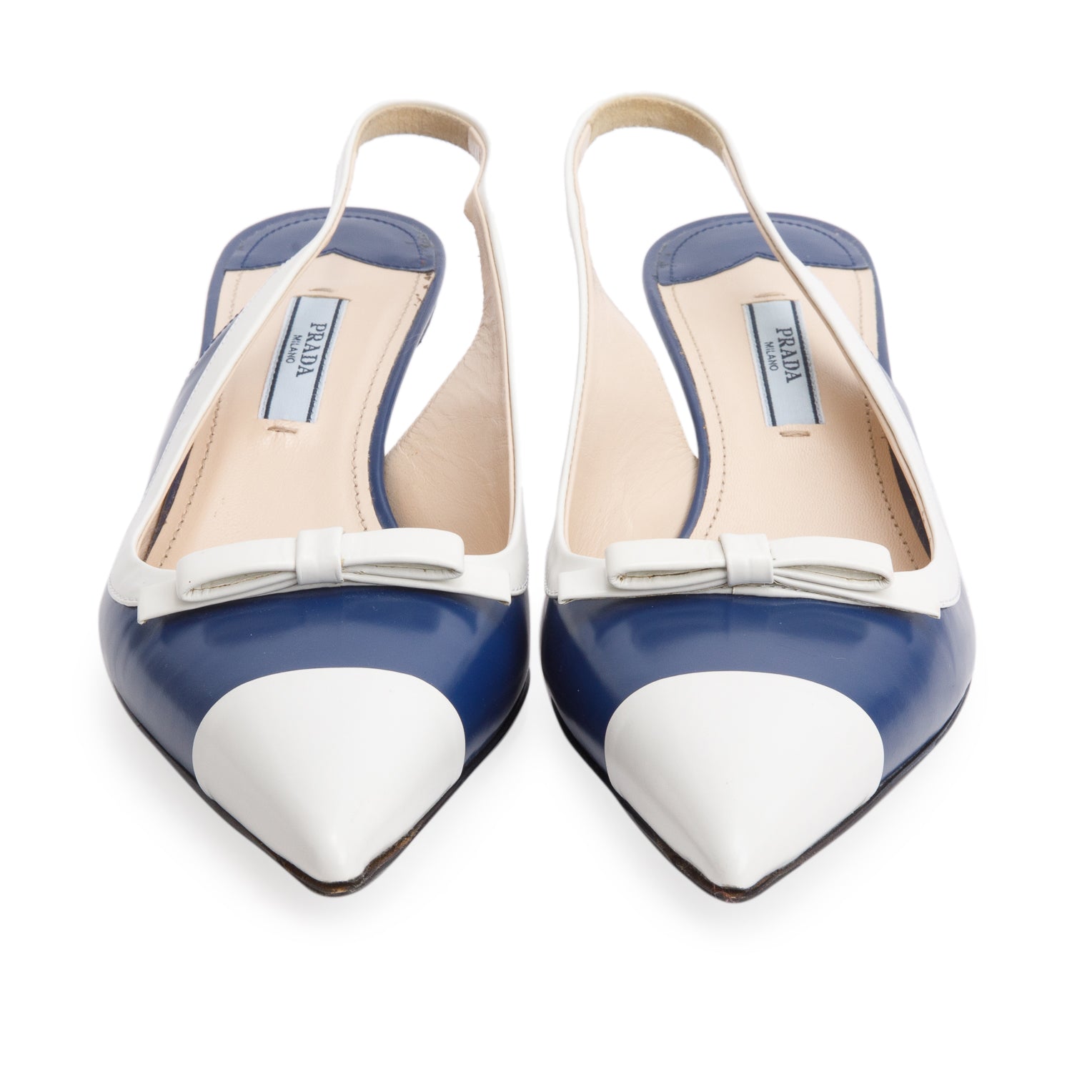 Prada Blue/White Spazzolato Leather Slingback Pumps, Women's Size 37.5