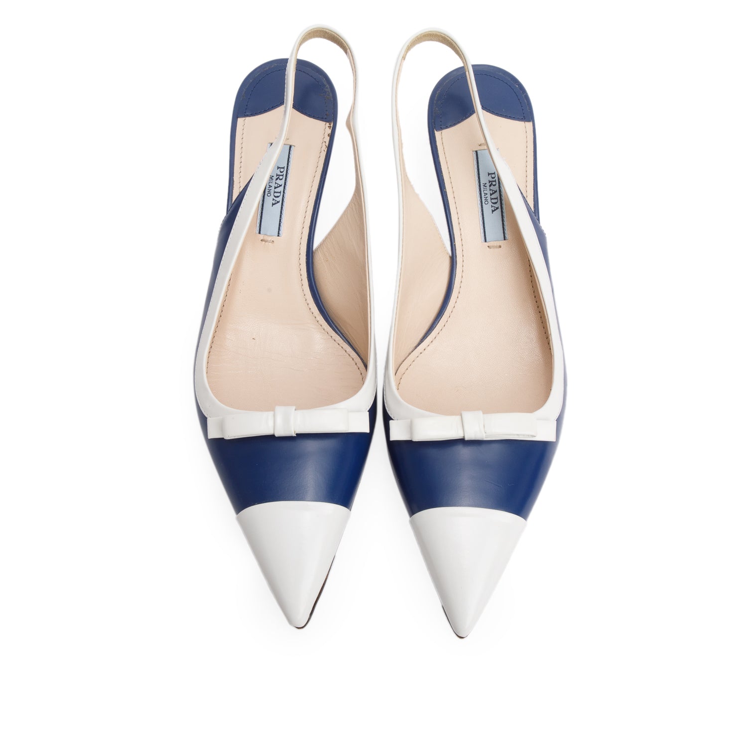 Prada Blue/White Spazzolato Leather Slingback Pumps, Women's Size 37.5