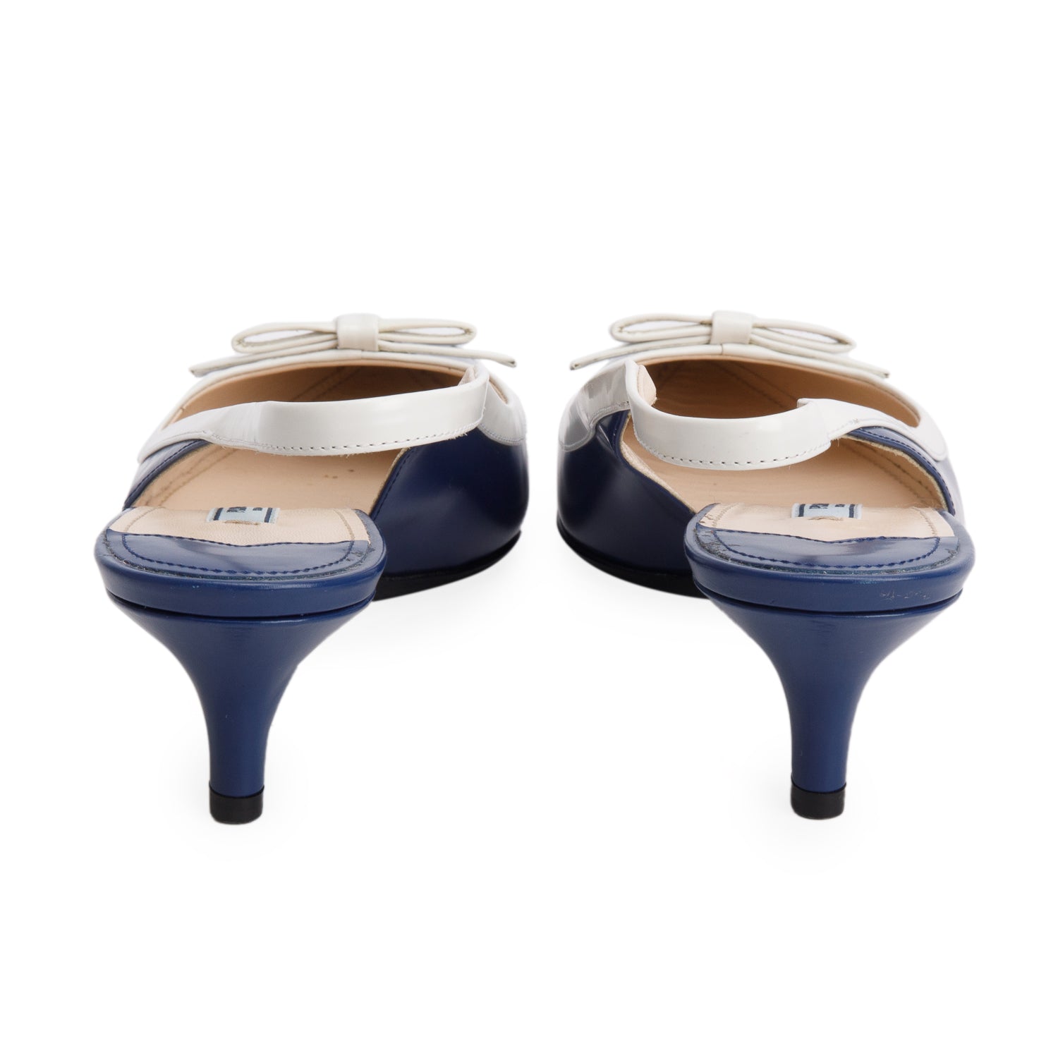 Prada Blue/White Spazzolato Leather Slingback Pumps, Women's Size 37.5