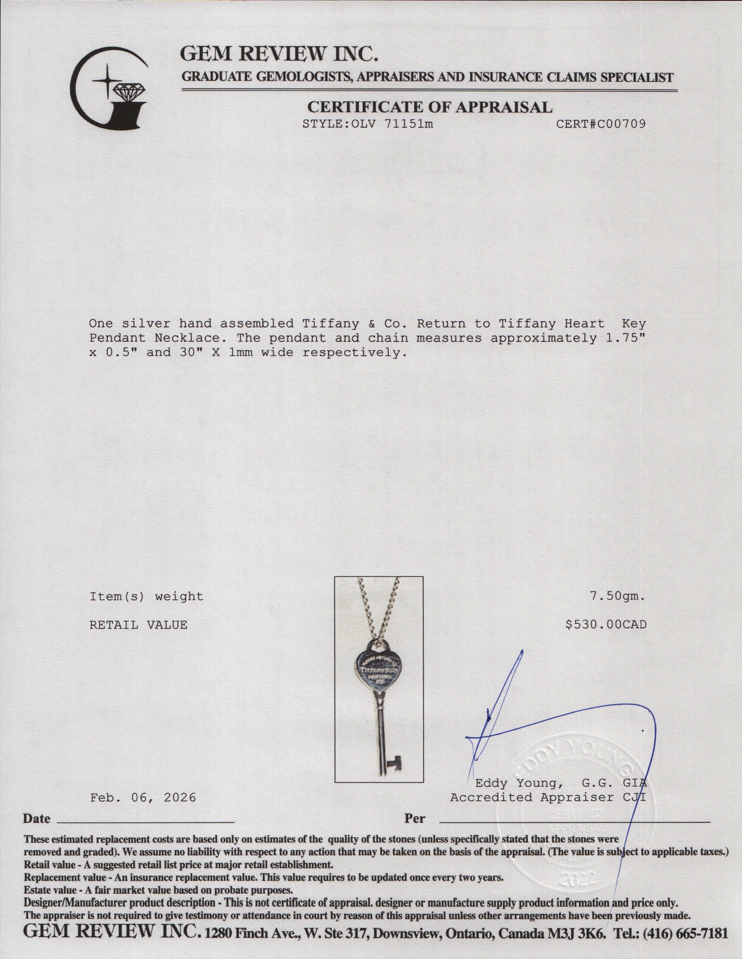 Tiffany & Co. Sterling Silver Return to Tiffany Heart Key Pendant Necklace
