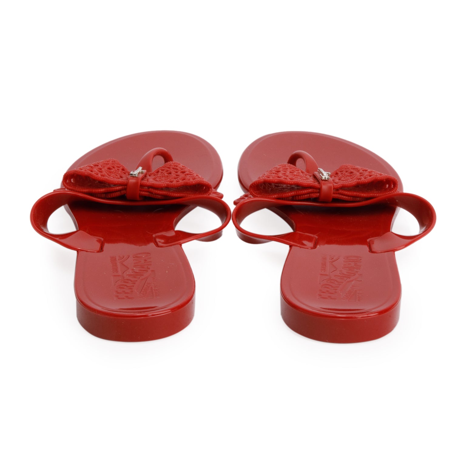 Ferragamo Red Rubber Bow Accent Sandals, Women's Size 8