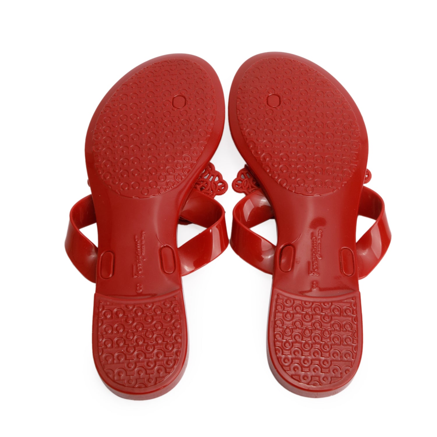 Ferragamo Red Rubber Bow Accent Sandals, Women's Size 8