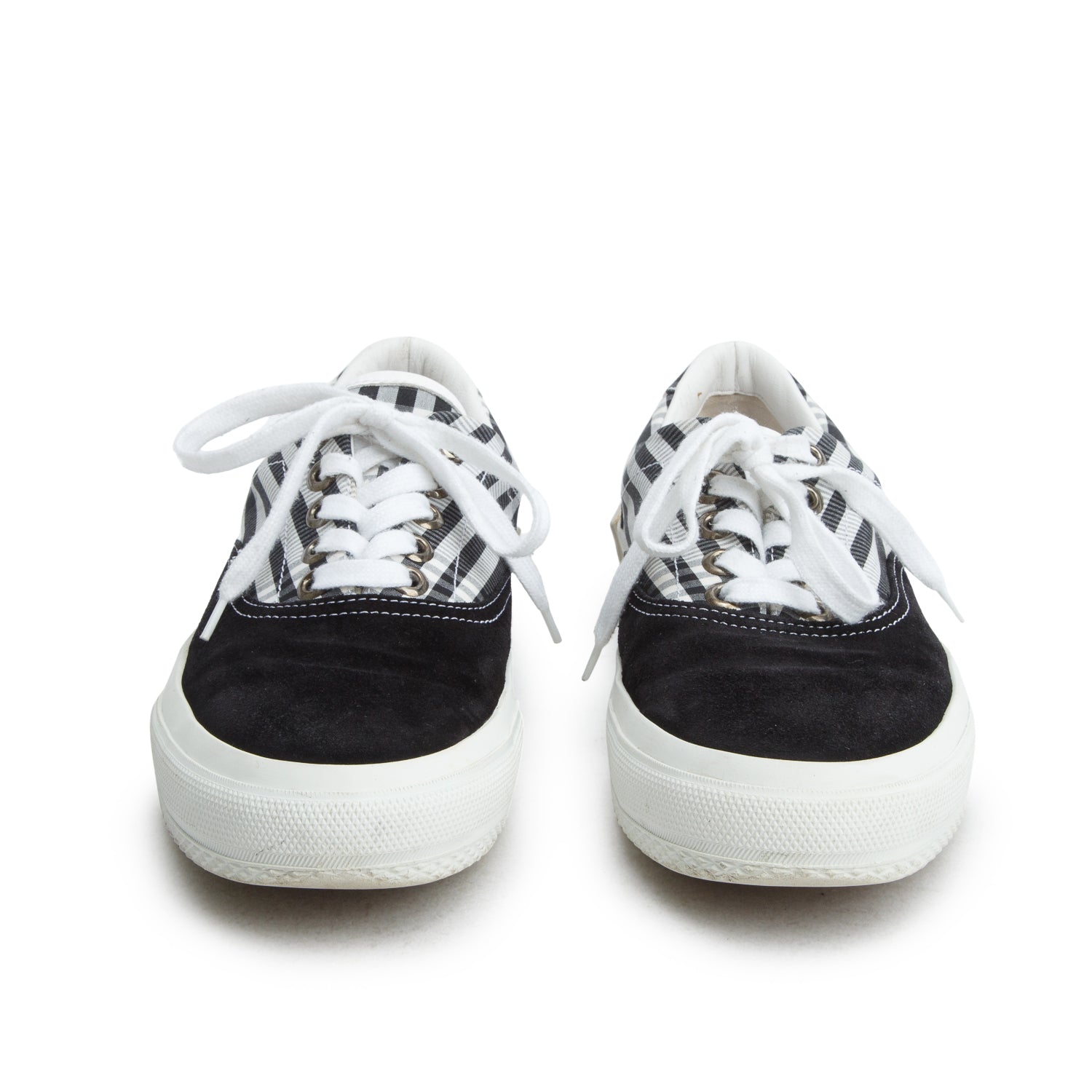 Burberry Black/White Check Canvas/Suede Low Top Sneakers, Men's Size 40