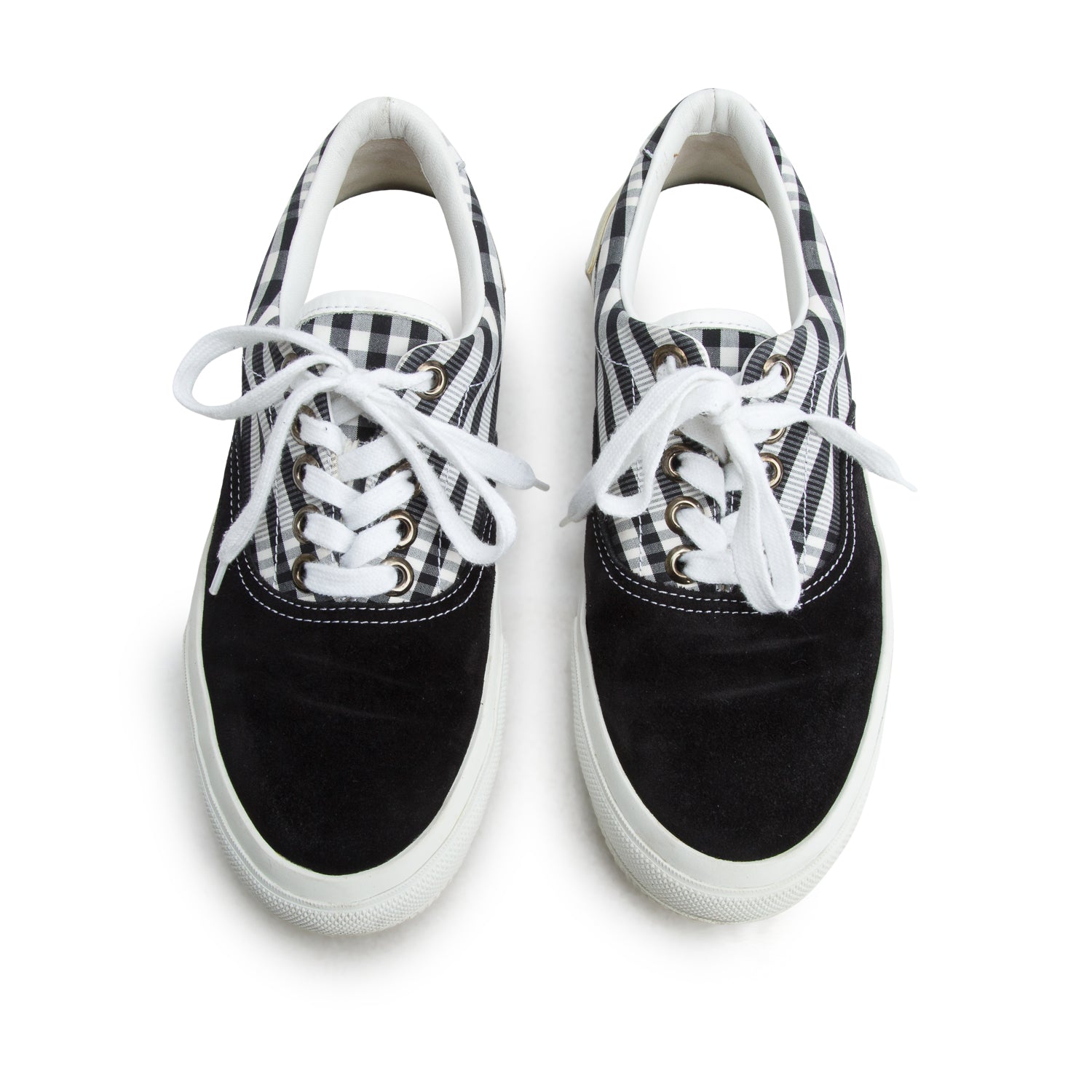 Burberry Black/White Check Canvas/Suede Low Top Sneakers, Men's Size 40