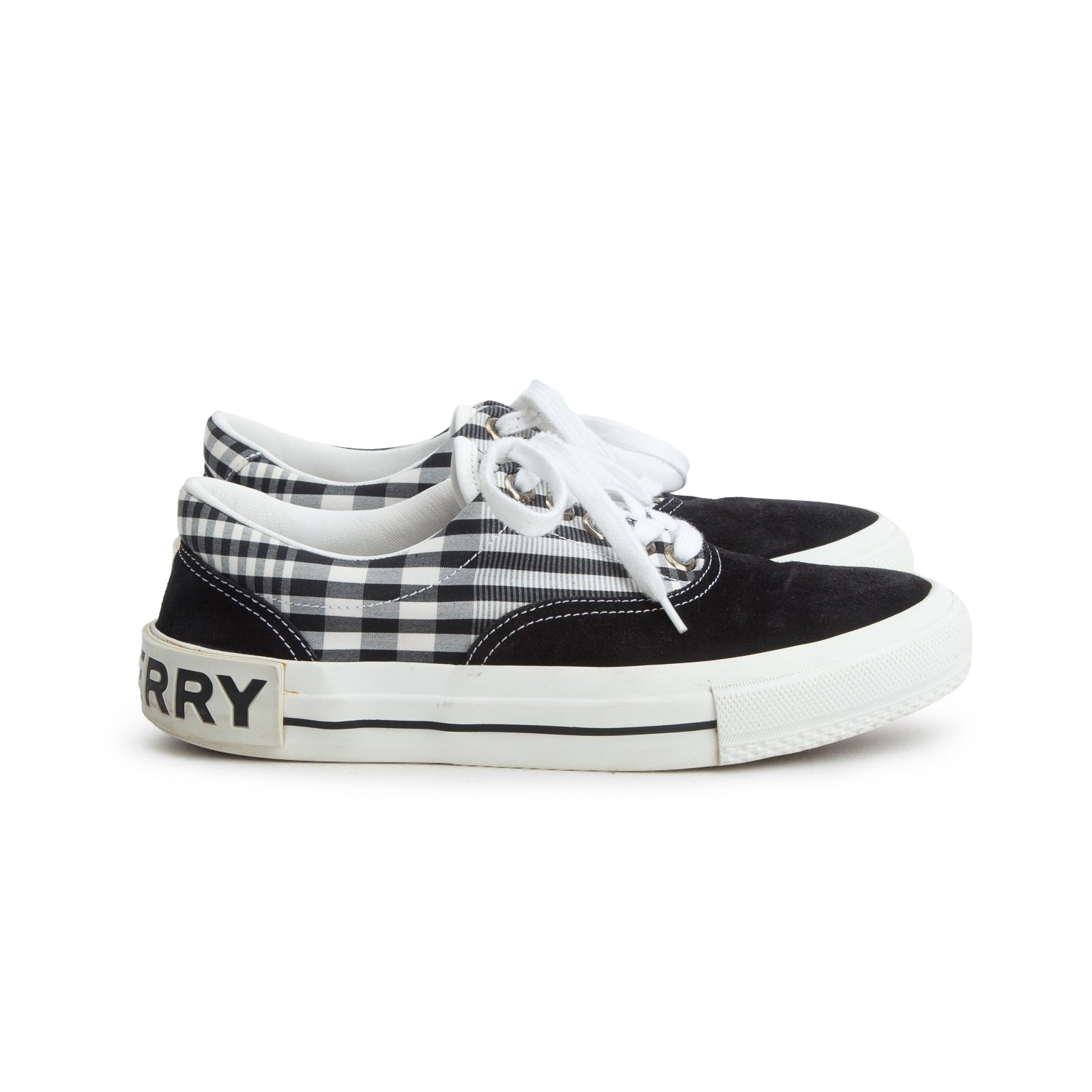 Burberry Black/White Check Canvas/Suede Low Top Sneakers, Men's Size 40