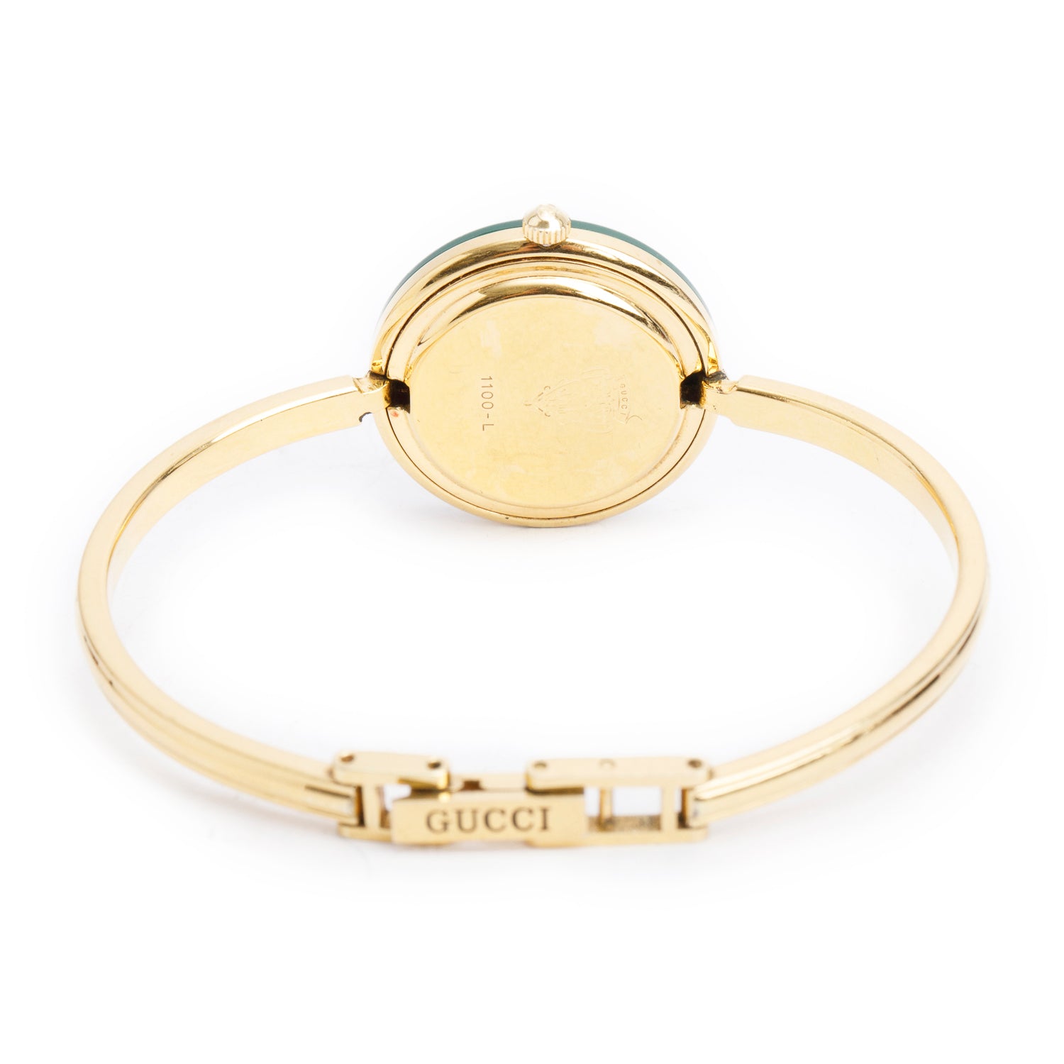 Gucci Gold Plated Stainless Steel 1100 Series 26MM Watch w/ Box, Papers & 12 Multicolour Interchangeable Bezels