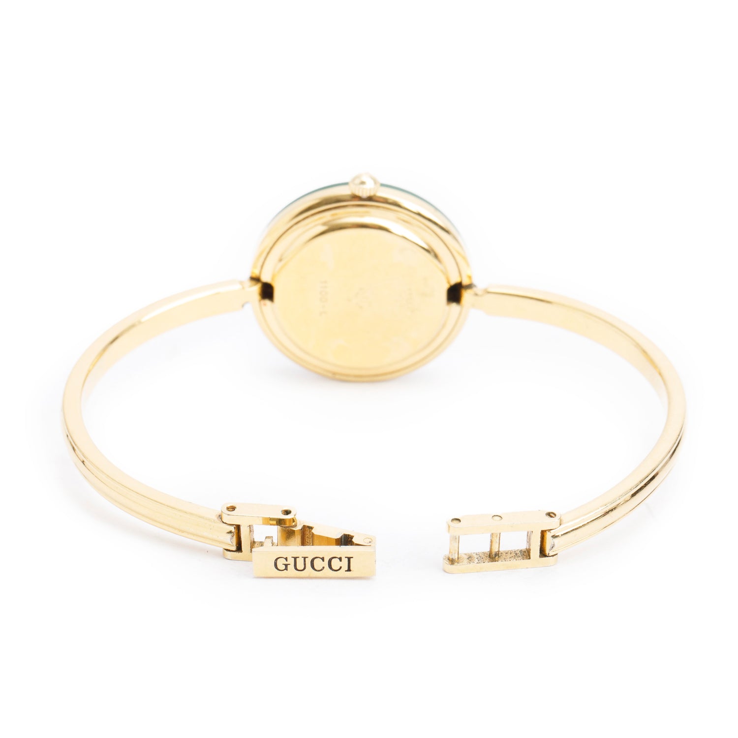 Gucci Gold Plated Stainless Steel 1100 Series 26MM Watch w/ Box, Papers & 12 Multicolour Interchangeable Bezels