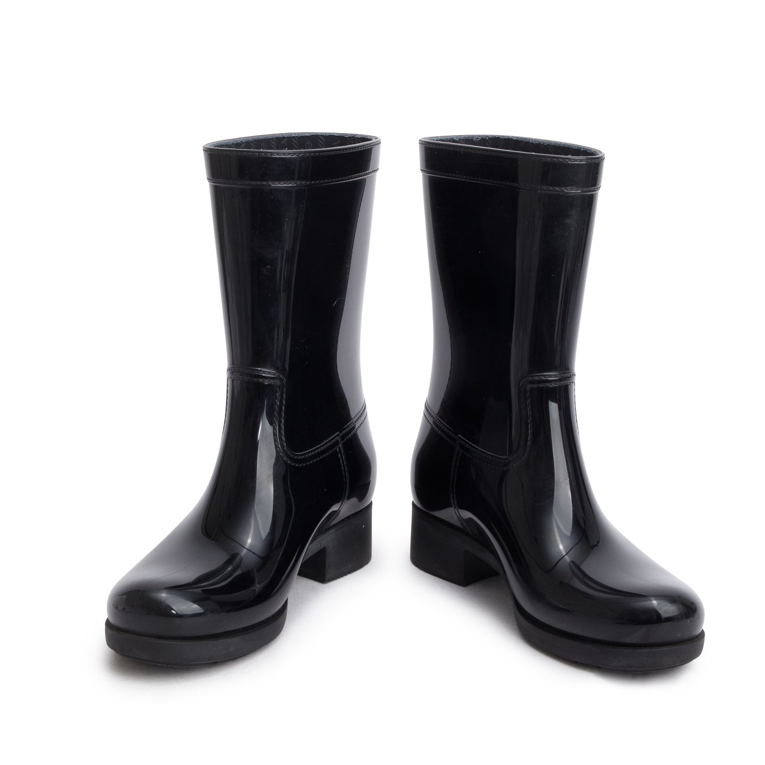 Prada Sport Black Rubber Metal Triangle Logo Ankle Rain Boots, Women's Size 35